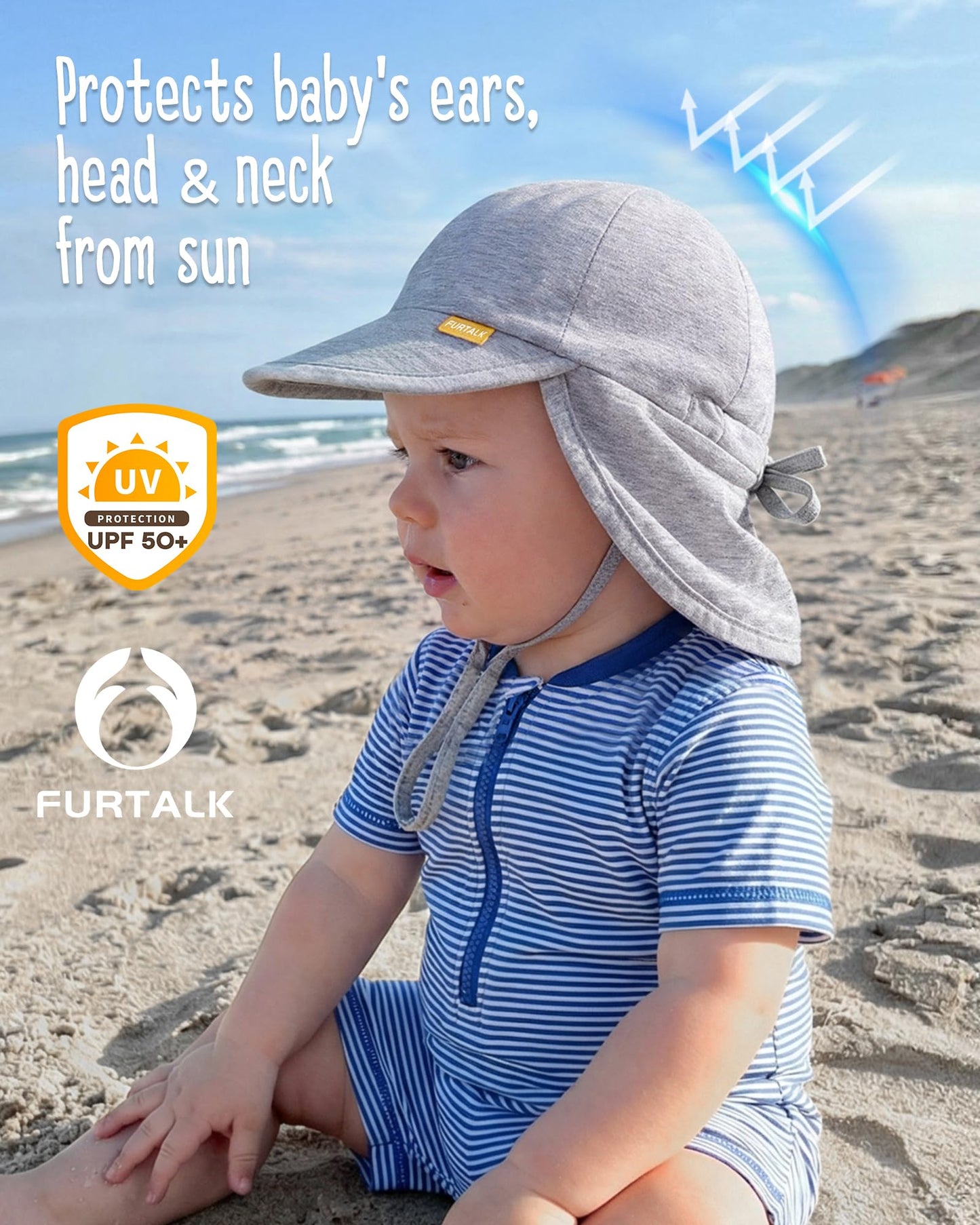 FURTALK Baby Sun Hat UPF 50+ UV Ray Sun Protection Cotton Toddler Hats for Boys Girls Grey