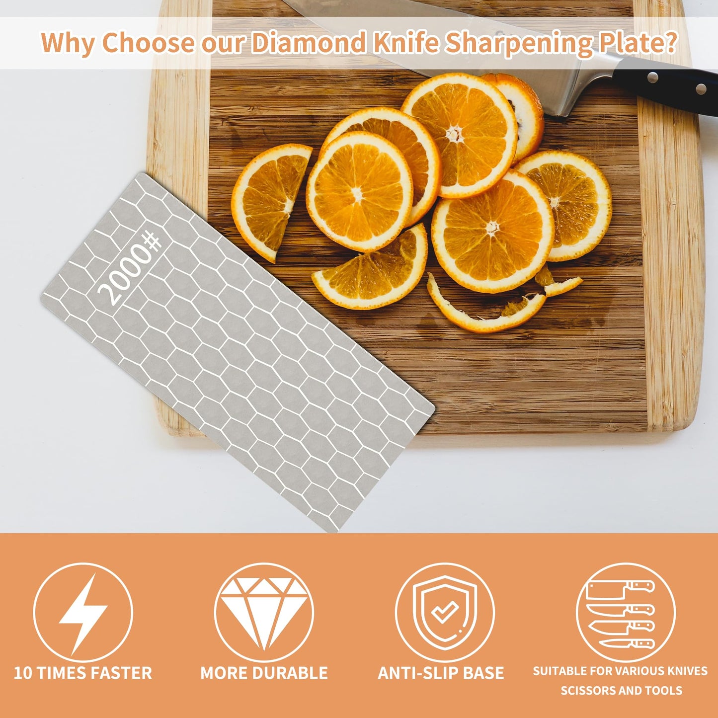 CWOVRS Diamond Sharpening Stone, 5 PCS Diamond Sharpening Plate with Honeycomb Surface Plate for Scissors Knives Outdoor Tools From Coarse to Extra Fine 200/400/600/1000/2000 Grit