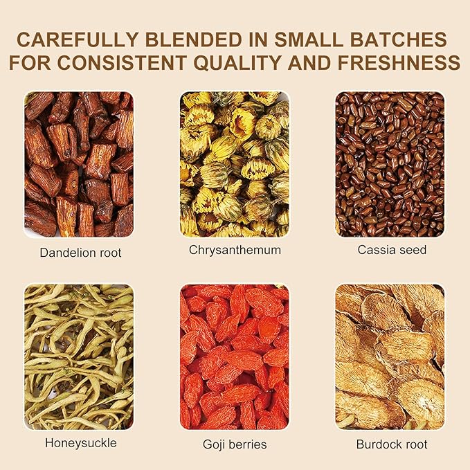 Dandelion Chrysanthemum Cassia Seed Herbal Tea Bag, with Burdock Root, Honesuckle, Goji Berries Liver Cleanse and Detox Tea 30 Count