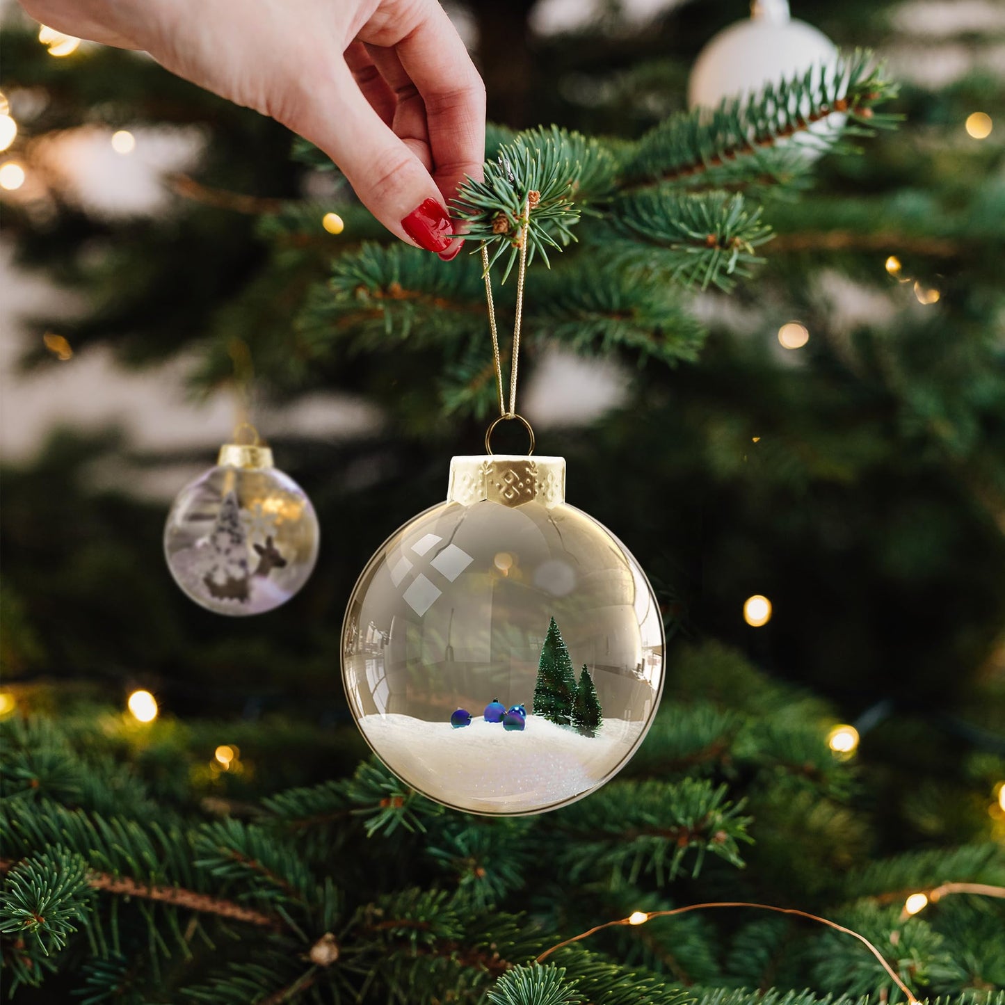 Clear Glass Ornaments for Crafts(3.15inch/80 mm, 12 Set) Large Fillable Hanging Ornaments for Christmas Tree Decor (Gold and Clear)