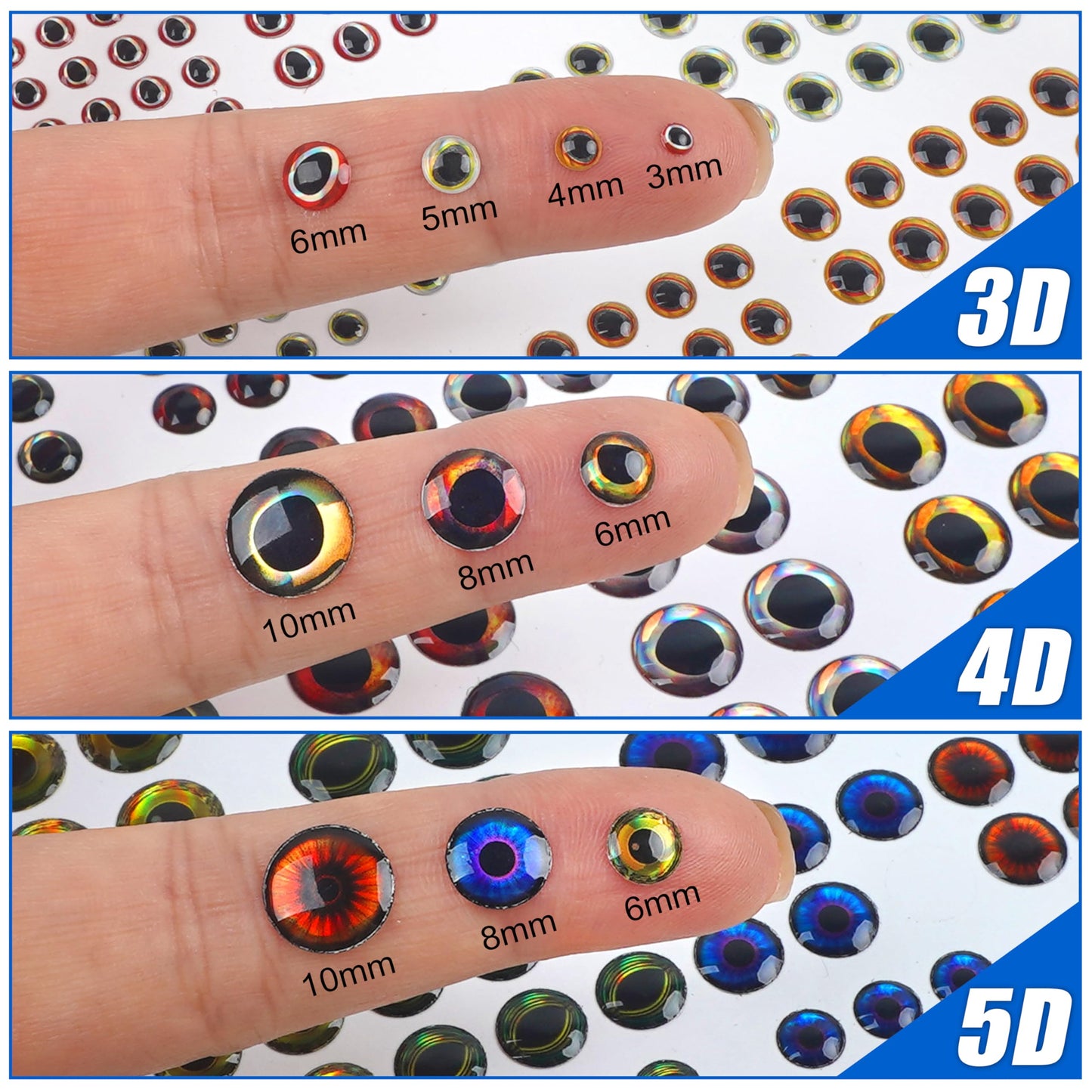 SILANON 1425pcs Fishing Lure Eyes, 3D/4D/5D Fishing Eyes Artificial Realistic Fish Eyes Fly Tying Eyes for Making Fishing Bait Lures Crafts DIY Materials Tool