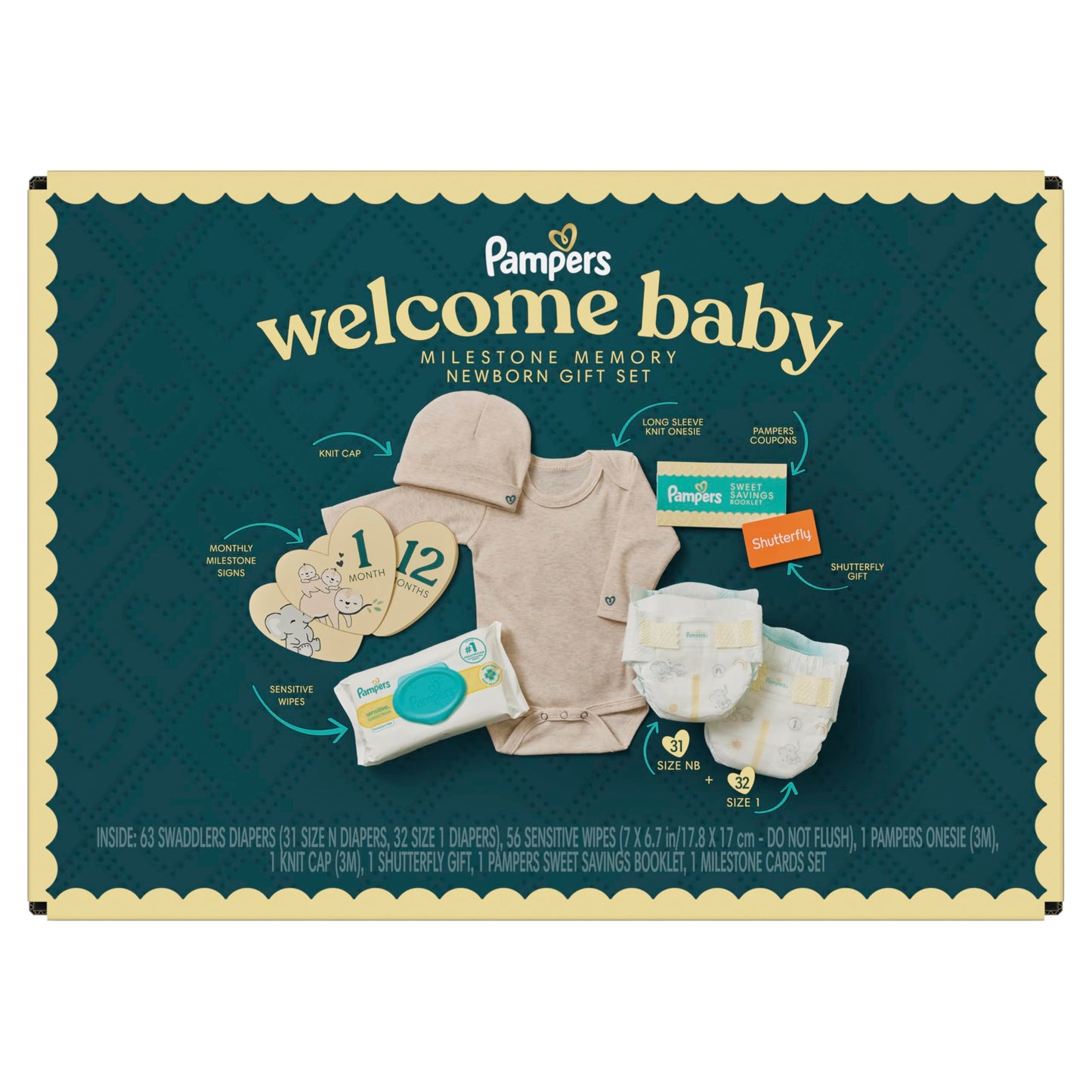 Pampers Gift Set, Disposable Diapers, Sensitive Wipes, & Milestone Gifts