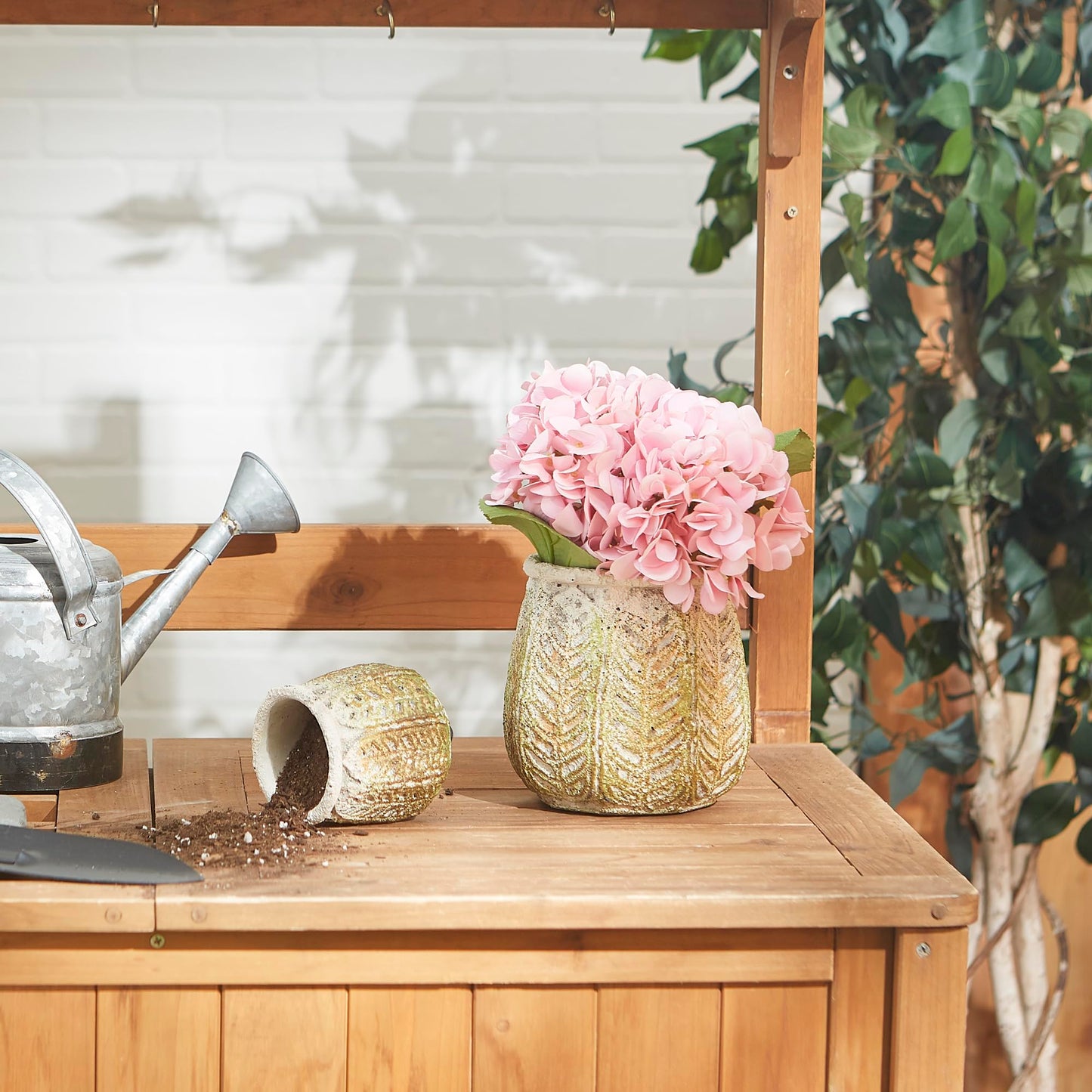 Ancient Leaf Cement Flower Pot (Set of 2)