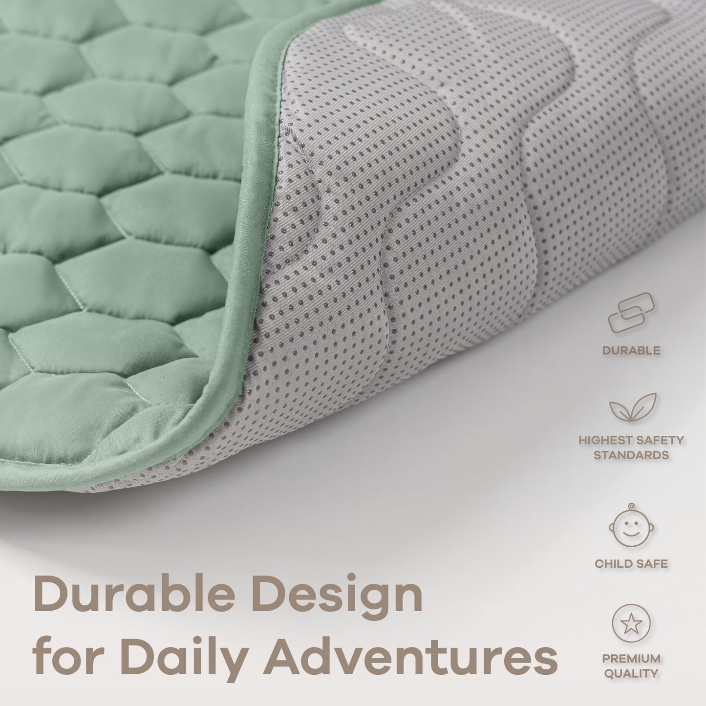 Comfy Cubs Square Kids Play Mat - 56 x 56 inches Soft Quilted Baby Floor Mat with Non-Slip Bottom - Plush Design for Toddlers' Playtime - Comfortable and Durable - Fern