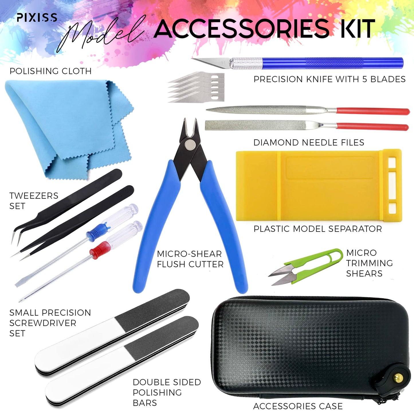 Testors Model Paint and Pixiss Model Accessory Kit - 10 Rich Enamel Paints - Fast Drying - Adheres to Plastic, Paper, Metal - Includes Essential Tools for Gundam, Model Cars, DnD Miniatures