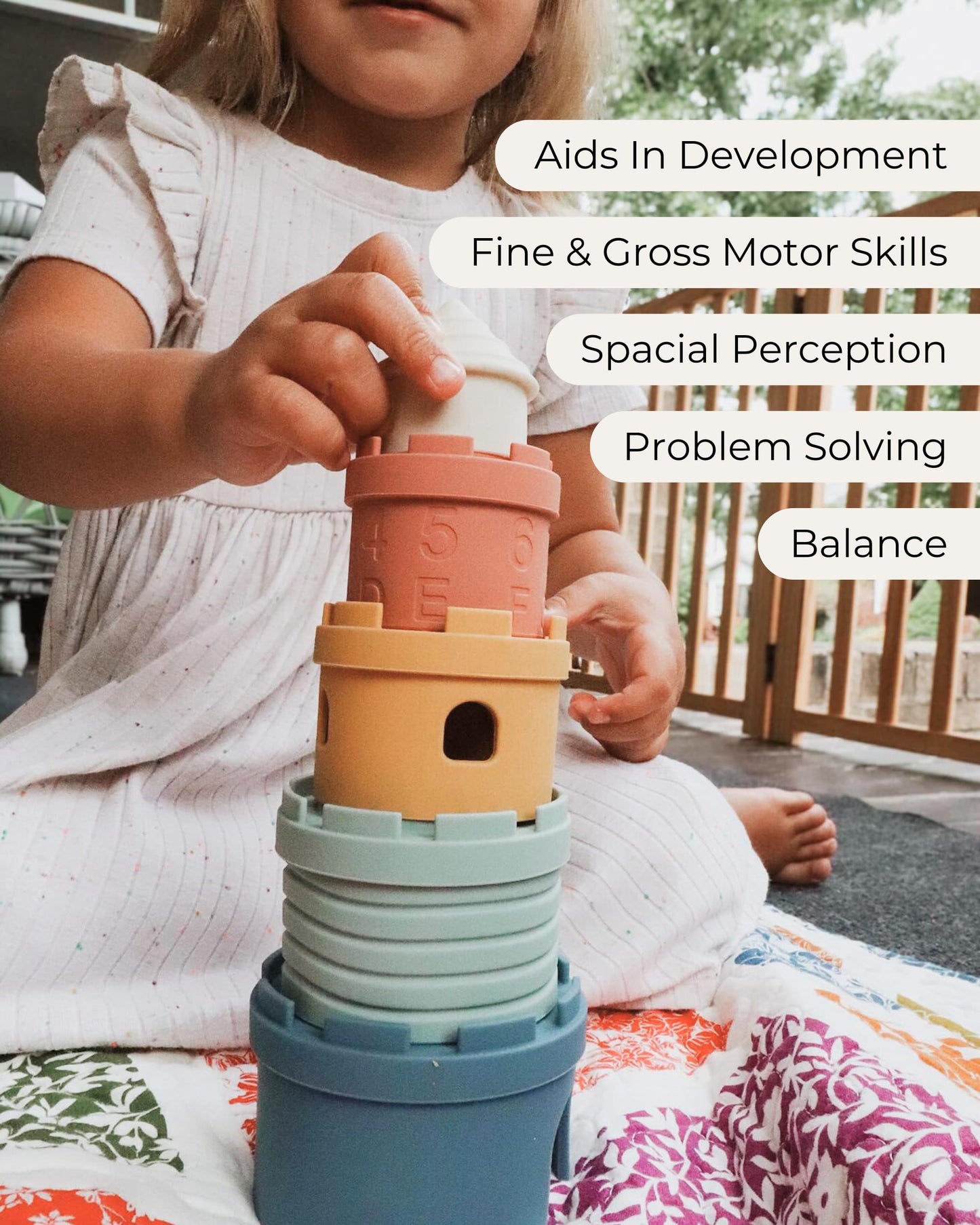 Hippypotamus Stacking Cups & Teething Toys - Silicone Montessori Baby Toys - Teethers for Babies 3-6 Months - Soft Castle Nesting Cups - Stacking Ring Toys