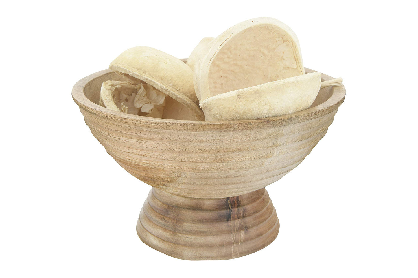 Creative Co-Op Ridged Mango Wood Footed Bowl, Brown