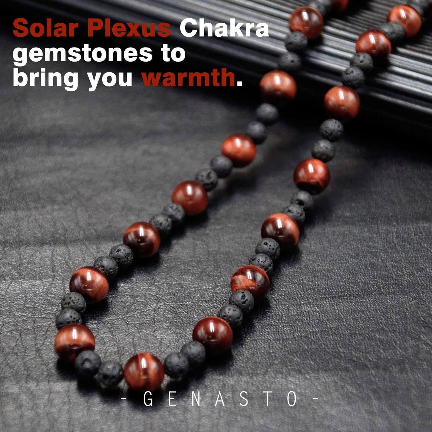 GENASTO Tiger Eye Necklace Healing Protection Crystals Stones Lava Rock Chakra Necklace for Men Women