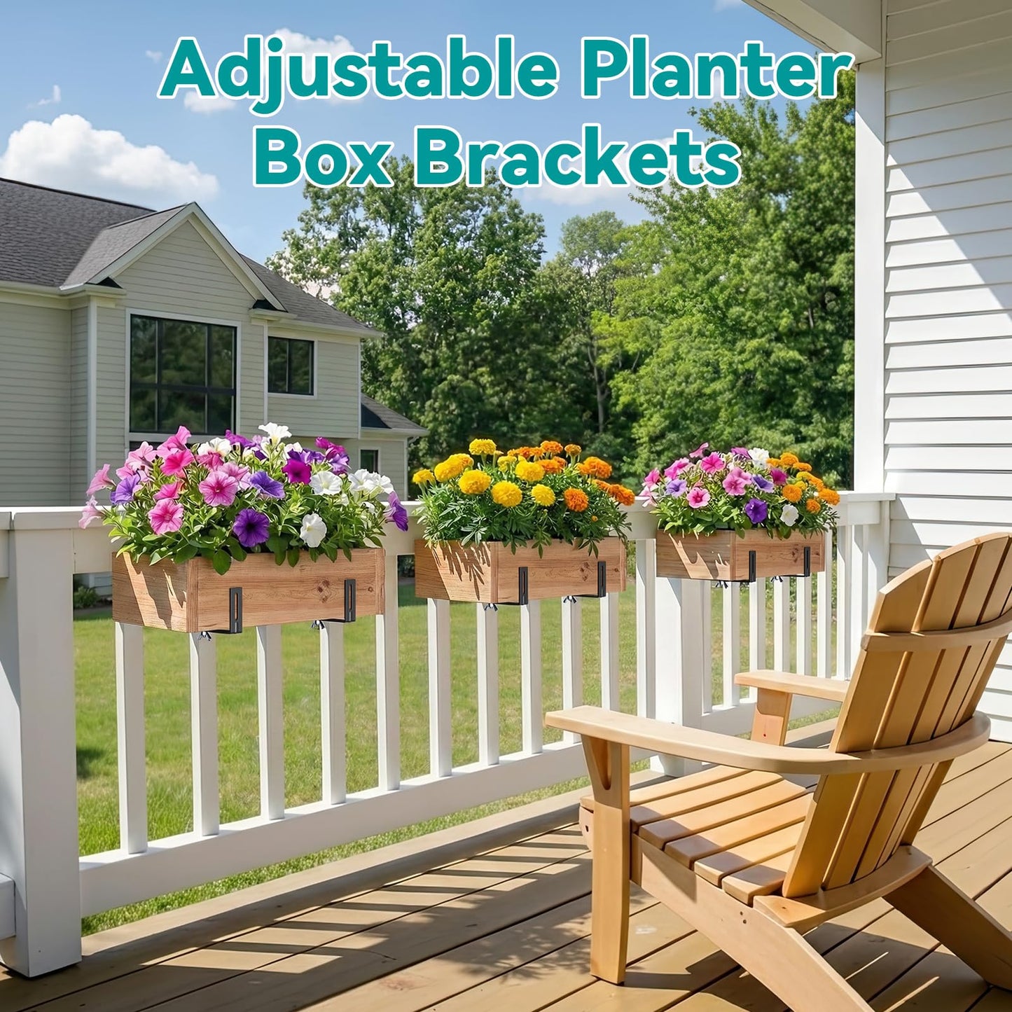 NBPUJ Adjustable Planter Box Brackets,Enhanced Bottom Support,Universal Outdoor Hanging Brackets,Flower Box Brackets for Fence Railings, Windowsill, Patio, Garden,Balcony. (Black)