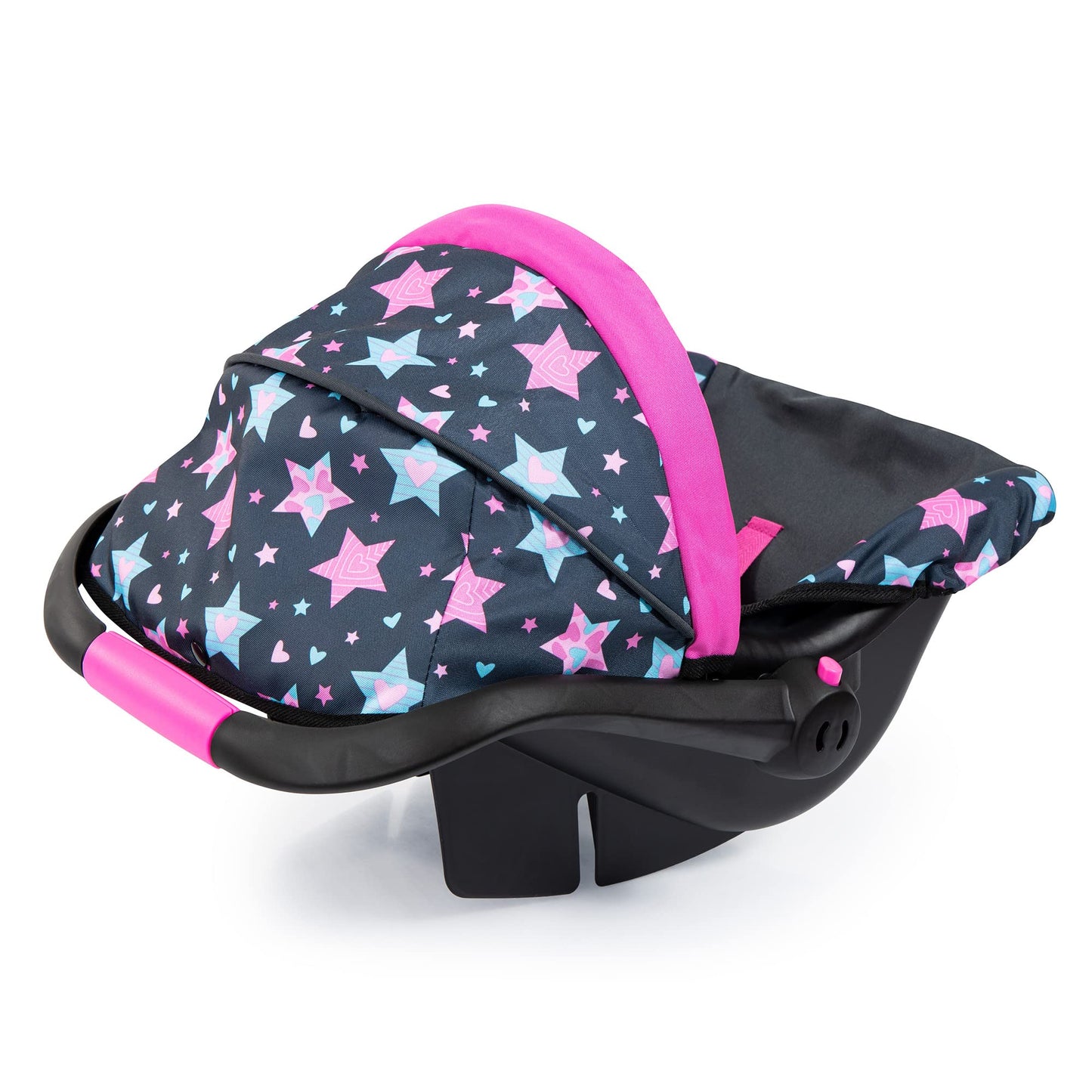 Bayer Doll Car Seat for 18 Inch Dolls, Toy Car Seat with Sun Canopy, Turquoise Pink Stars, Ages 3+