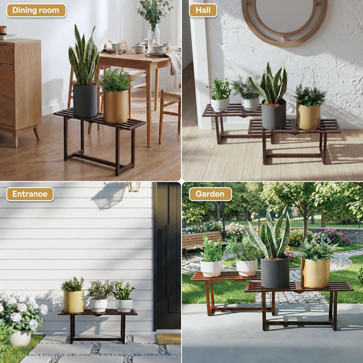 Rioneta 2-Pack Elegant Mid-Century Modern Metal Tiered Plant Stand Robust 330 lbs Capacity Versatile Indoor Outdoor Display for Living Room, Patio & Balcony Coffee