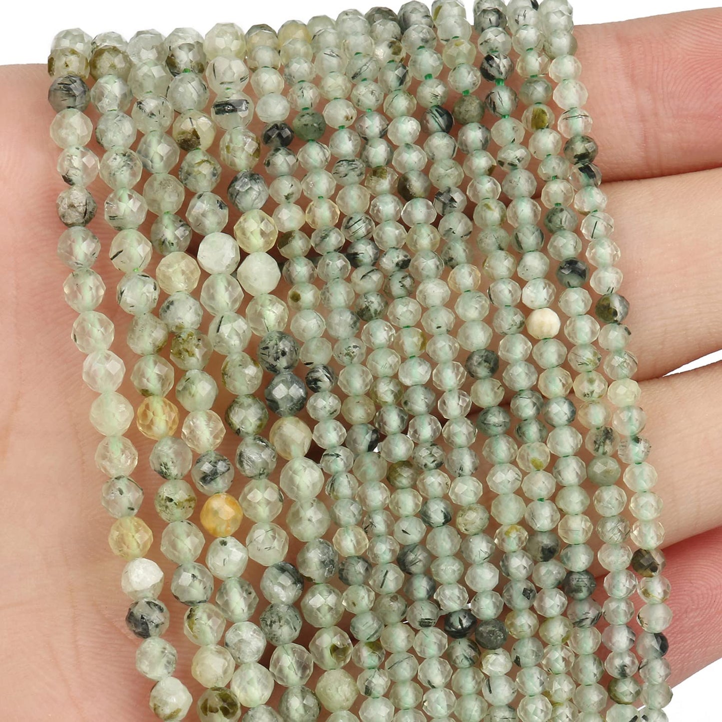 Song Xi 120pcs 3mm Natural Prehnite Gemstone Beads Faceted Round Loose Stone Beads for Jewelry Making