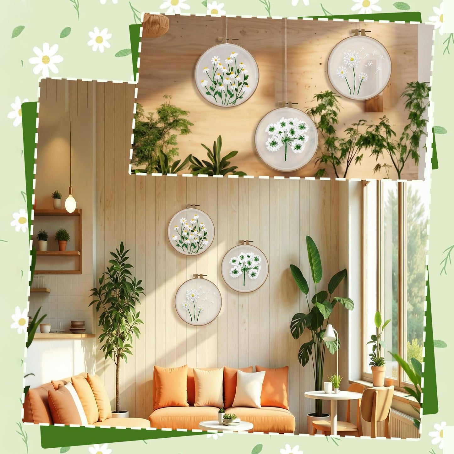 Ovveroche 3 Sets Embroidery Kit for Beginners, Flower Cross Stitch Kits for Adults, Starter, Hand Craft Lover Practice with Floral Stamped Pattern White