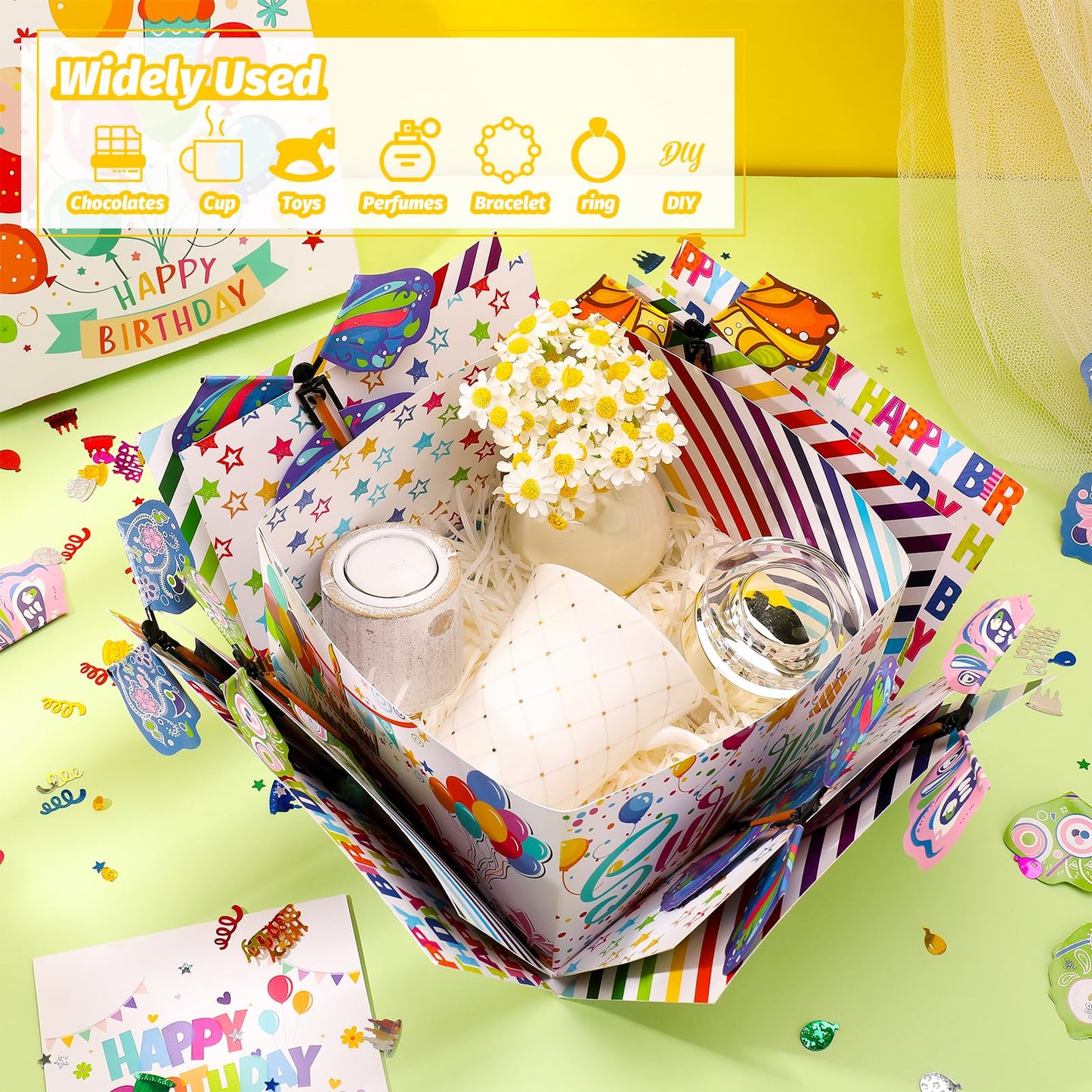 XLSXEXCL Birthday Explosion Gift Box, Flying Butterfly Surprise Gift Box, Surprise Butterfly Explosion Box, DIY Exploding Gifts Box for Birthdays, Wedding, Mother's Day, Anniversaries, 7.9x7.9x5.1in