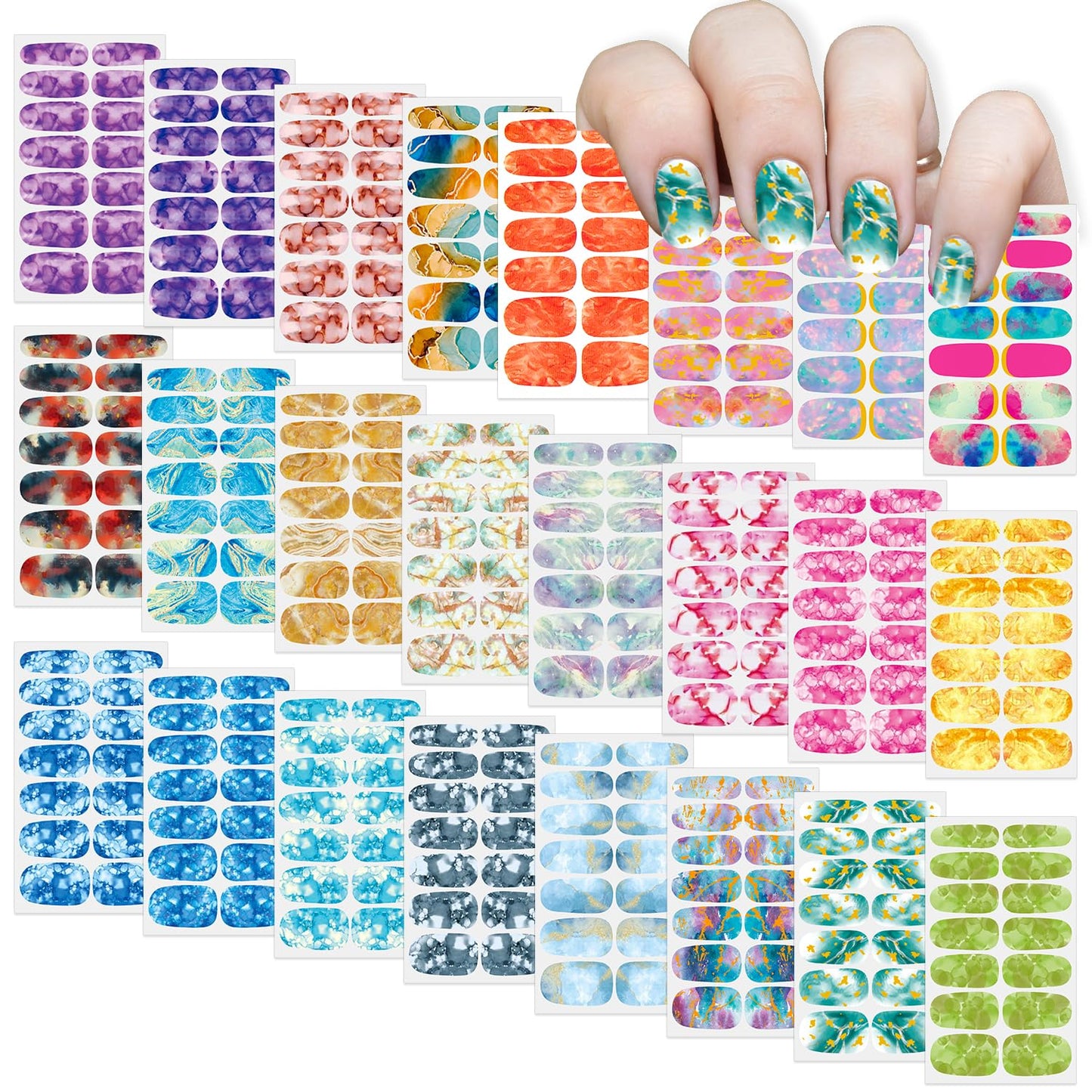 SILPECWEE 24 Sheets Nail Polish Stickers Full Wraps Ombre Design Gradient Color Gel Strips Self Adhesive Fingernail Sticker for Women With File