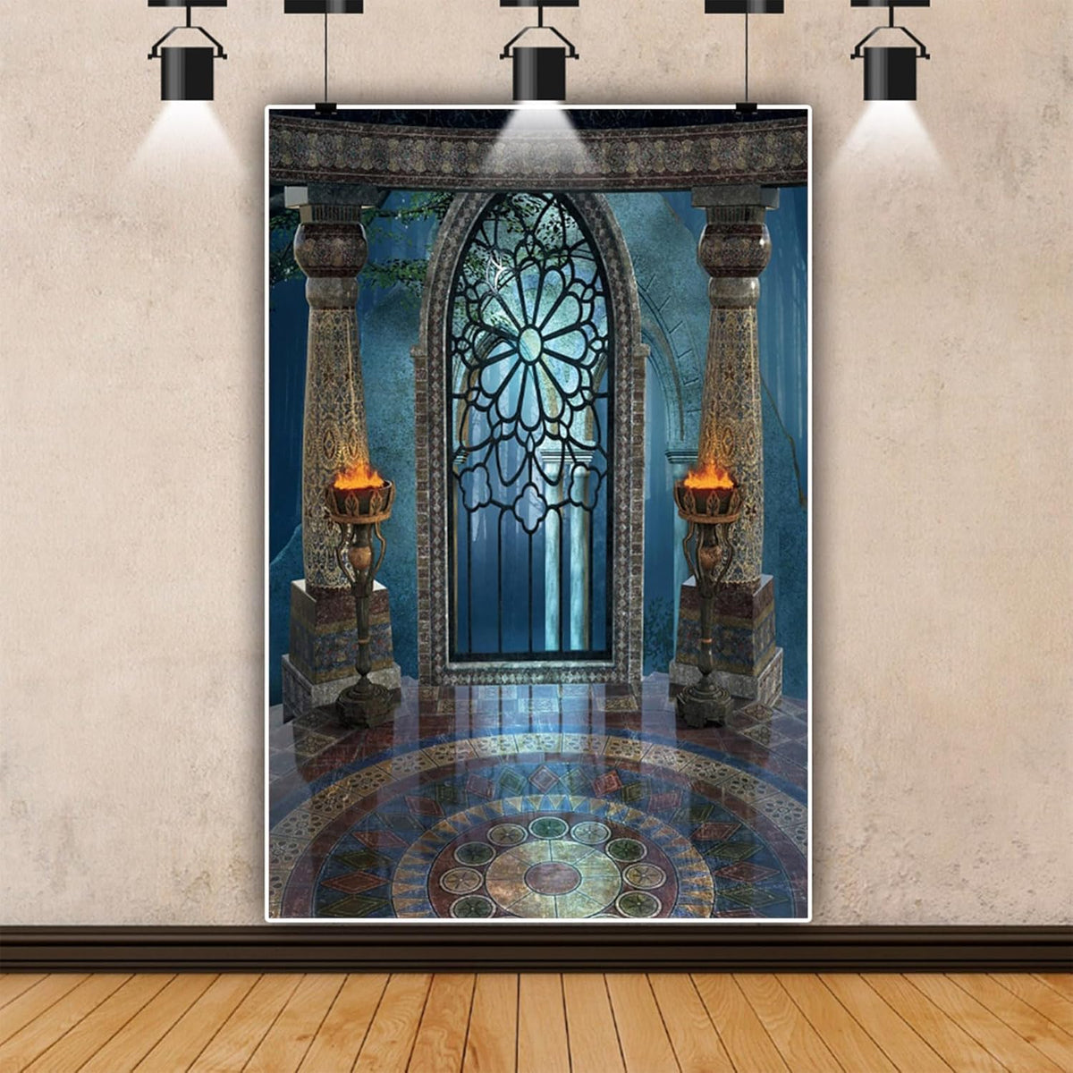 Renaiss 10x15ft Medieval Castle Backdrop for Photoshoot Portrait Pillar Torch Gothic Stone Tower Ancient Old Fortress Interior Photography Background Halloween Party Decor Wallpaper Photo Studio Props