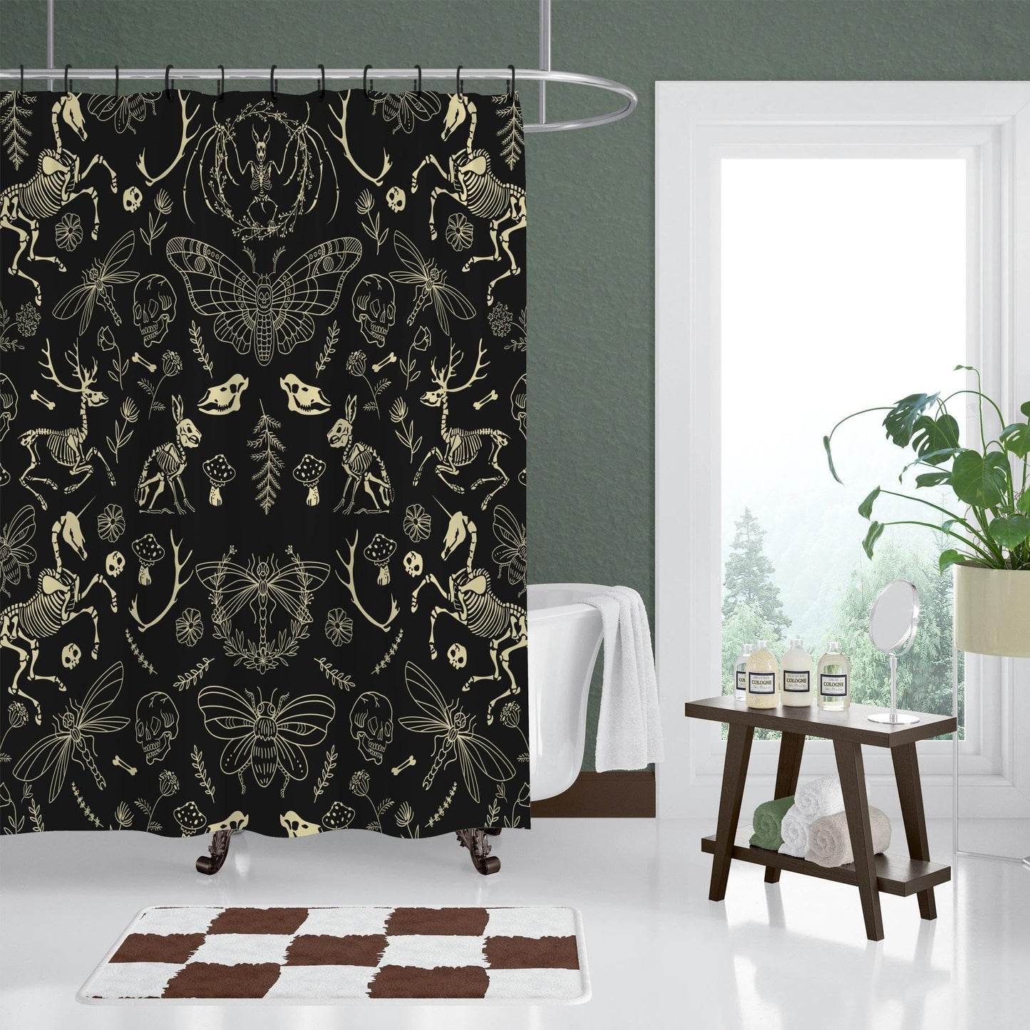 TSLOVER Black Goth Skull Shower Curtains,Spooky Gothic and Skull Shower Curtain for Bathroom,Funny Western Witchy Waterproof Polyester Fabric Bath Curtain Decor,72x72 Inches