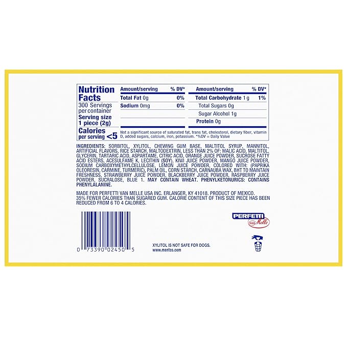 Mentos Sugar-Free Chewing Gum, Tropical, Red Fruit and Lime, Bulk, 50 Piece Bottle (Pack of 6)