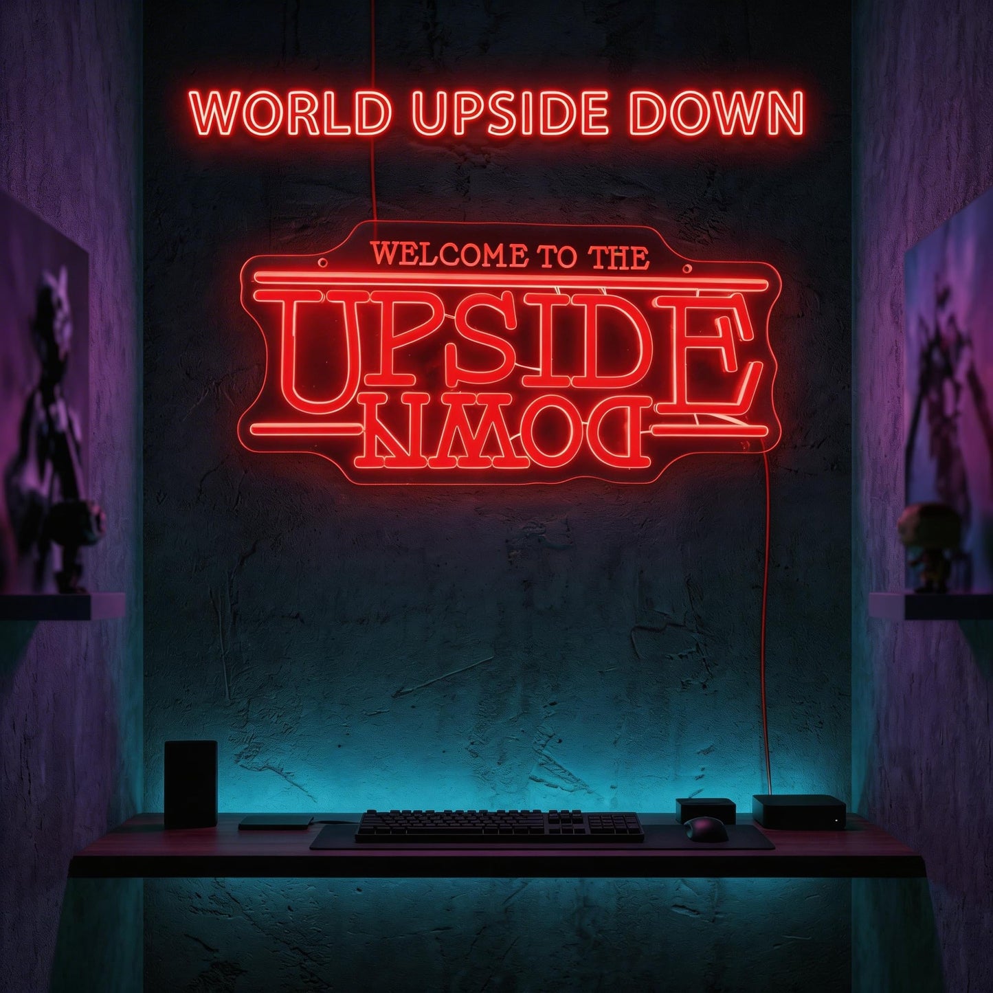 Jesalah Welcome To The Upside Down Neon SignLED Sign – "World Upside Down" Retro Sci-Fi Wall Light with Chain & Mounting Kit, 16.5"x12.5", USB Powered for Bedroom, Game Room & Bar Decor