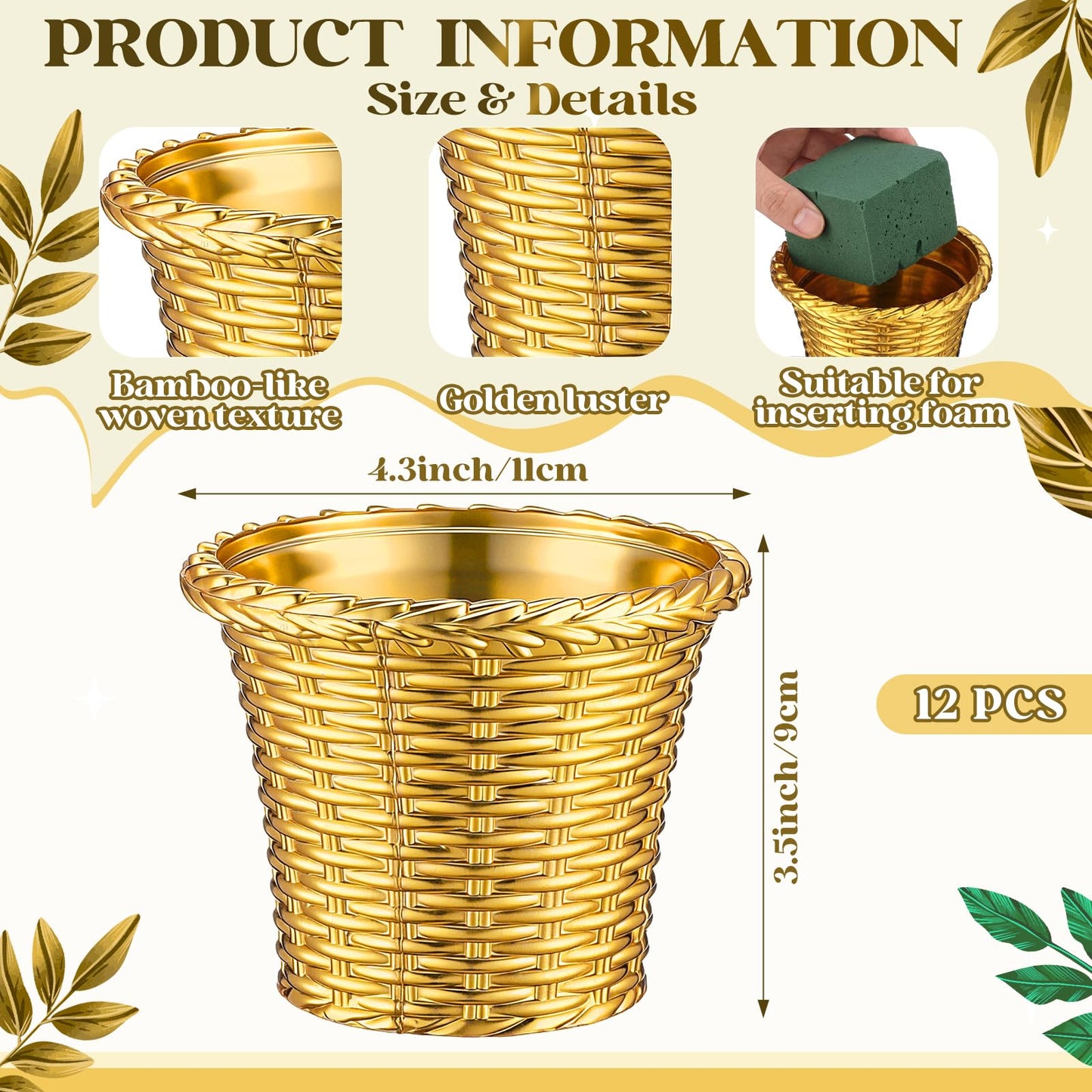 Ferrochef 12 Pcs 4.3'' Small Gold Vases Bulk Mini Decorative Plastic Gold Vases Bud for Wedding Table Centerpieces Flower Candy Indoor Outdoor Garden Tea Birthday Party Decor