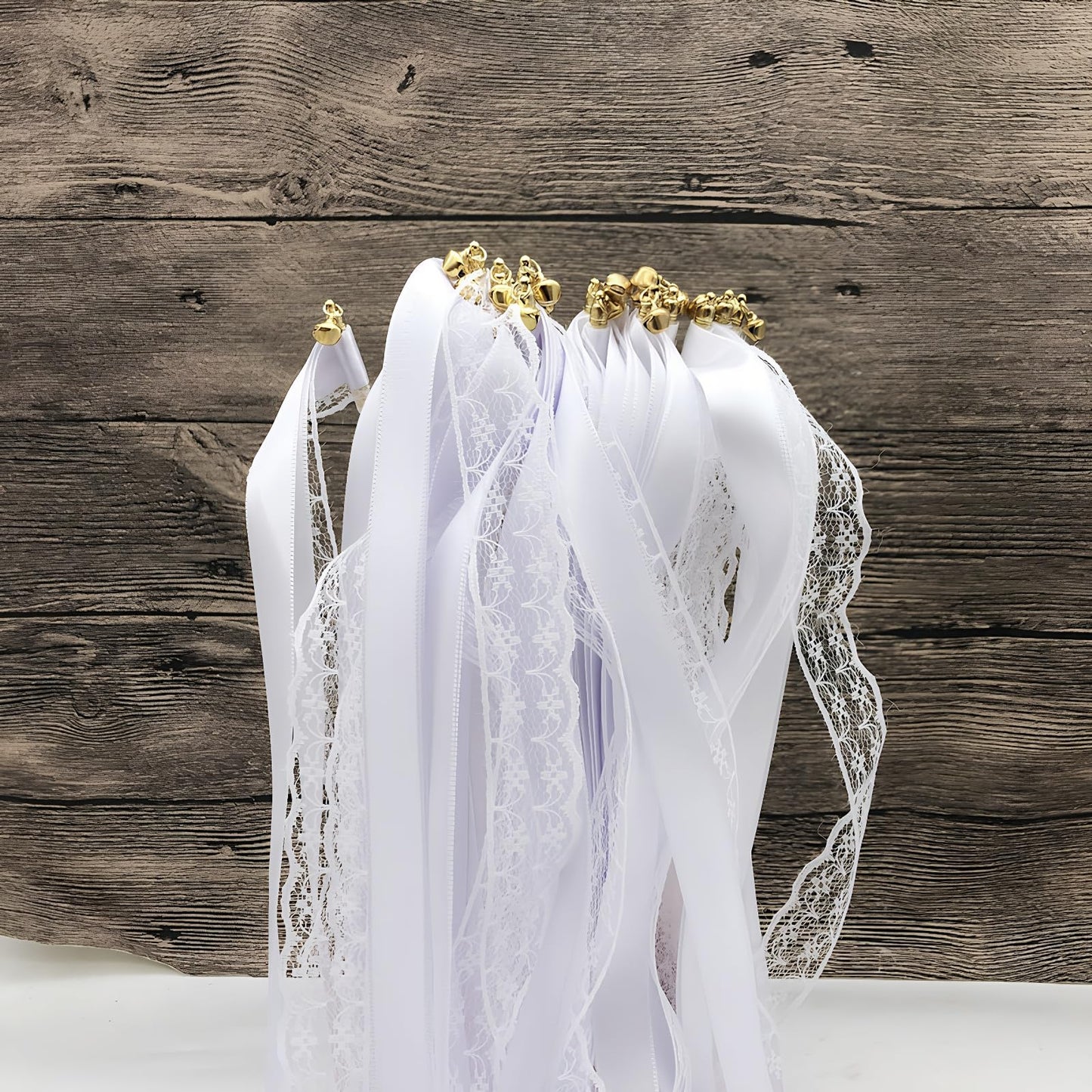 Trutob 30 Pcs Wedding Wand, White Ribbon Sticks, Wedding Streamers, Lace Ribbon Streamers, Wedding Exit Items, Send Off Wands, Props Sticks with Bells for Wedding Party Celebration Favors