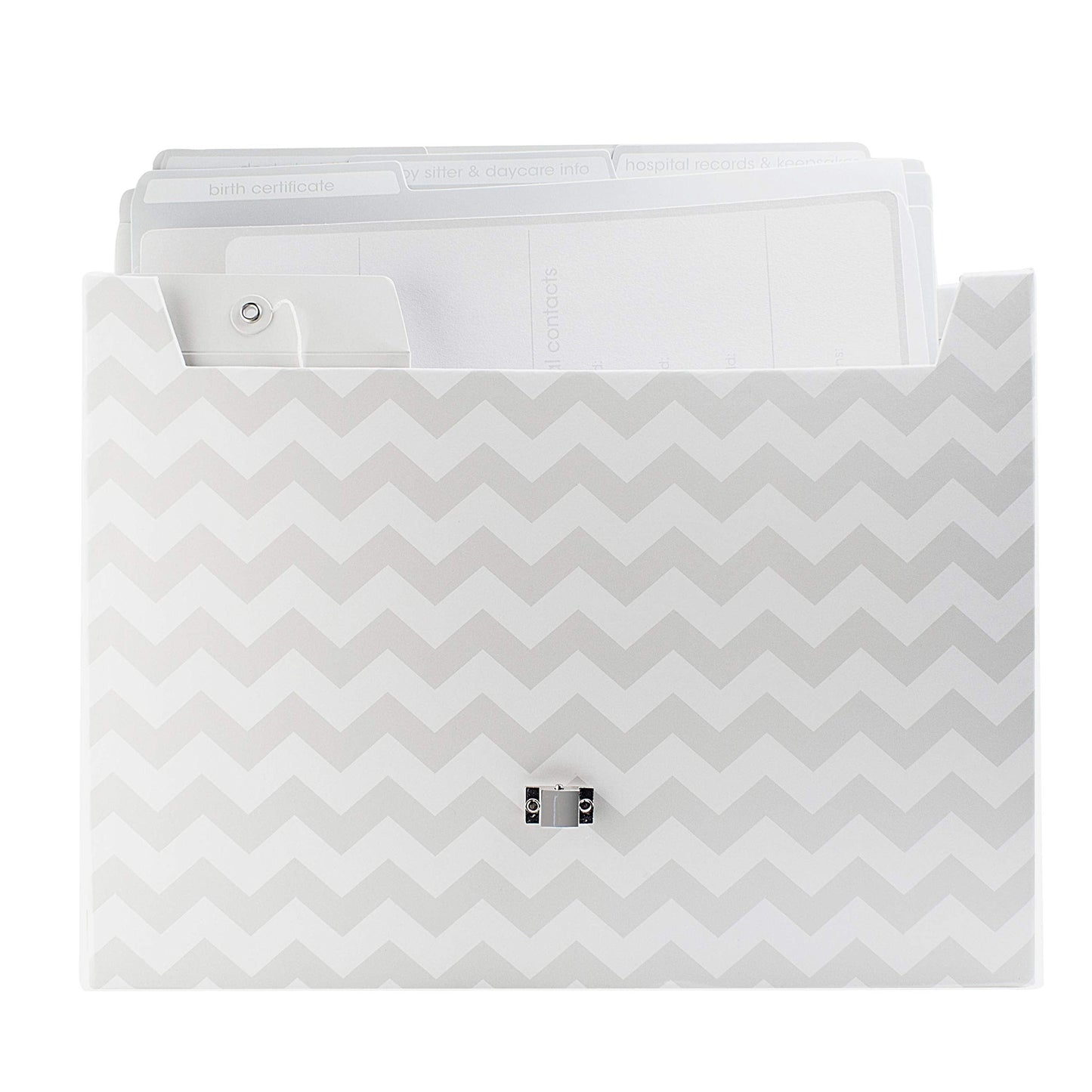 Pearhead Baby Briefcase and Document Organizer, All In One Expanding File Folder, Baby's Paperwork and Records, Newborn Keepsake and Memory Box with Labels, Baby Girl or Baby Boy Gift, Gray Chevron