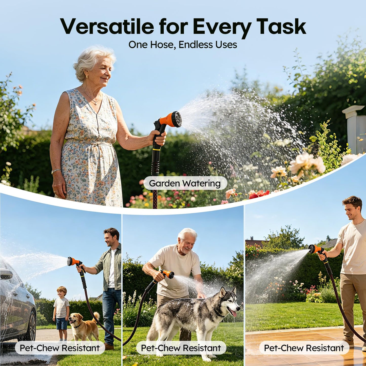 Garden Hose, 3/4" Flexible Water Hose Ultra Lightweight, Non-Expandable with 10 Function Nozzle, Kink-Free, Leak-Proof, 360° Swivel, Abrasion Resistant & Easy to Store for Yard Lawn, Outdoor (75ft)