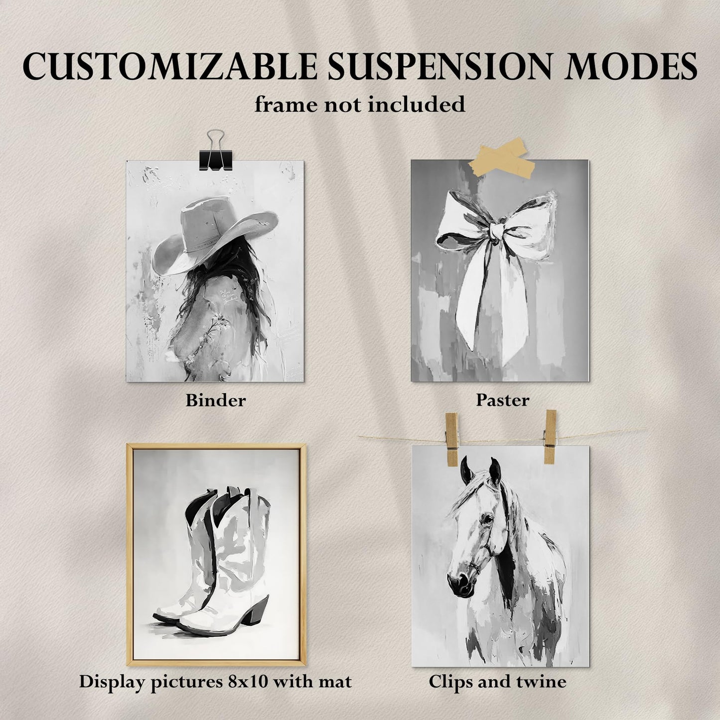 DOFQZ Western Coastal Cowgirl Wall Art Prints Set of 4, Coastal Cowgirl Home Room Decor, Neutral Country Western Coquette Bow Horse Posters for Girls Bedroom Dorm Decor, 8x10 Unframed
