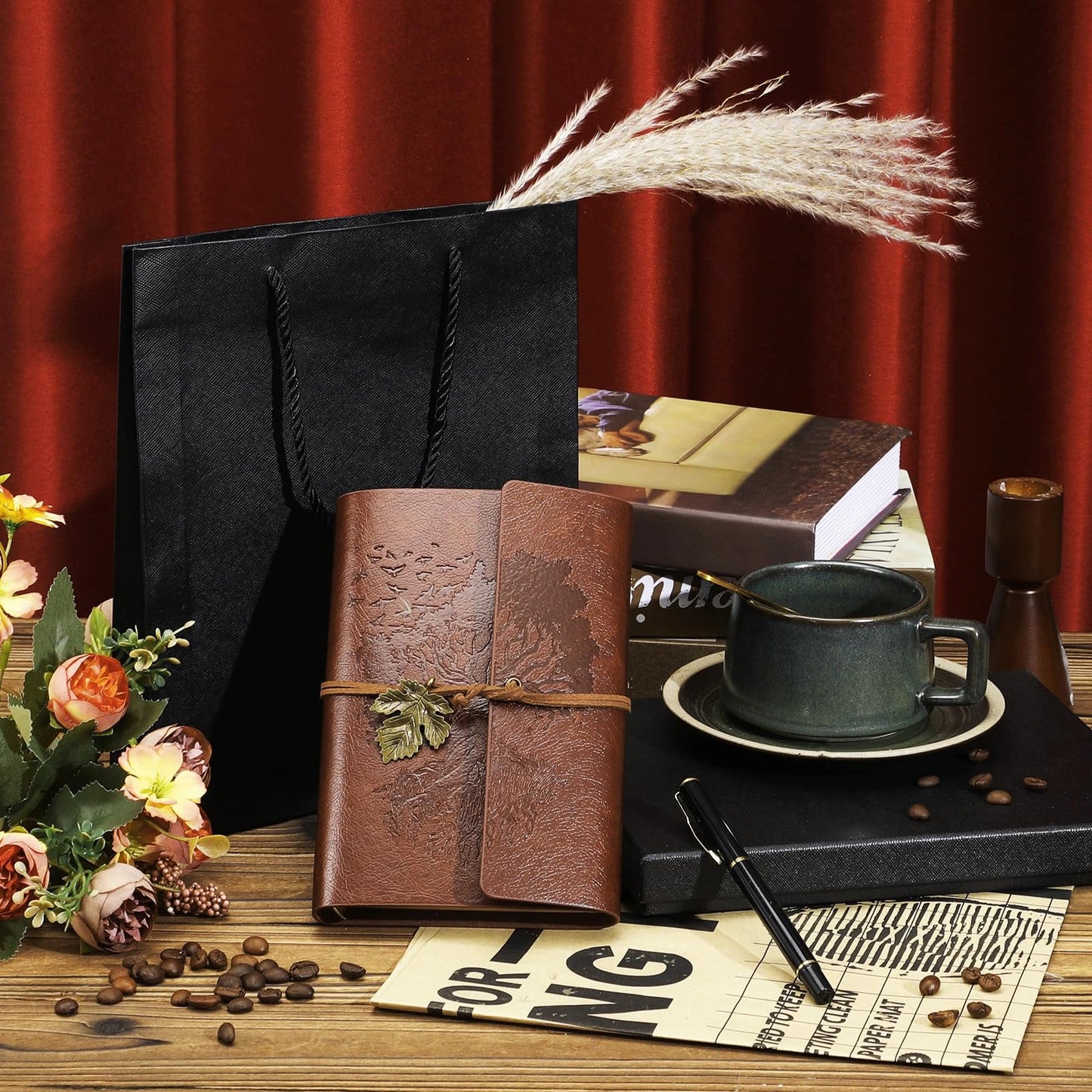 Gueevin Graduation Leather Journal and Pen Gift Set Refillable Notebook and Pen Set with Gift Bag Box 150 Pages A5 Lined Hardcover for Graduation Birthday Holiday Present, Brown