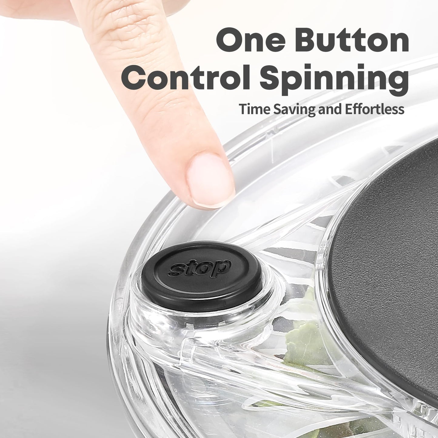 SveBake 5.3Qt Stainless Steel Salad Spinner with Stop Button, BPA-Free Vegetable Lettuce Spinner, Transparent Lid & Drainage Hole, Non-Slip Base, Dishwasher Safe Fruit Washer