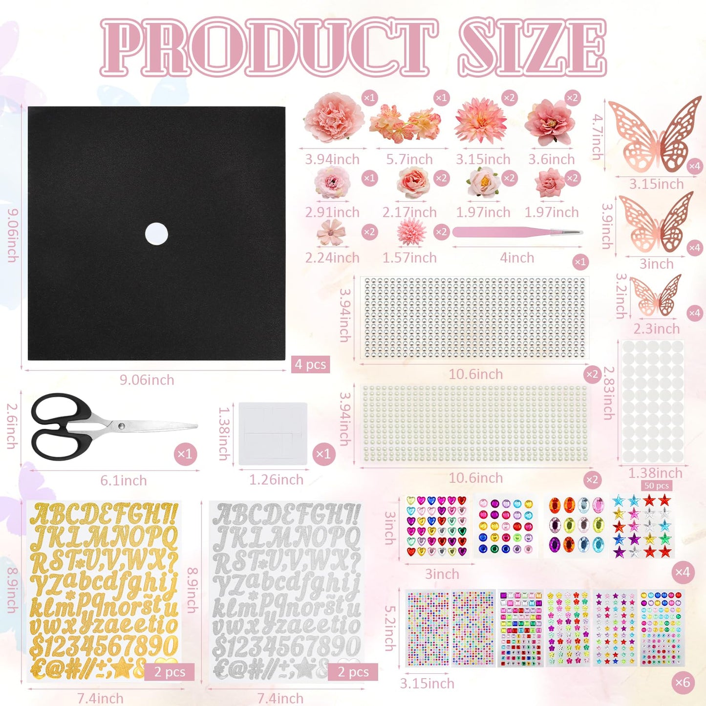 ZYNERY Graduation Cap Decorations Kit Grad Cap Topper Decor Includes Glitter Paper 3D Butterfly Faux Flower Letters Stickers, Cap Decorations for DIY Graduation Cap Topper (Pink)