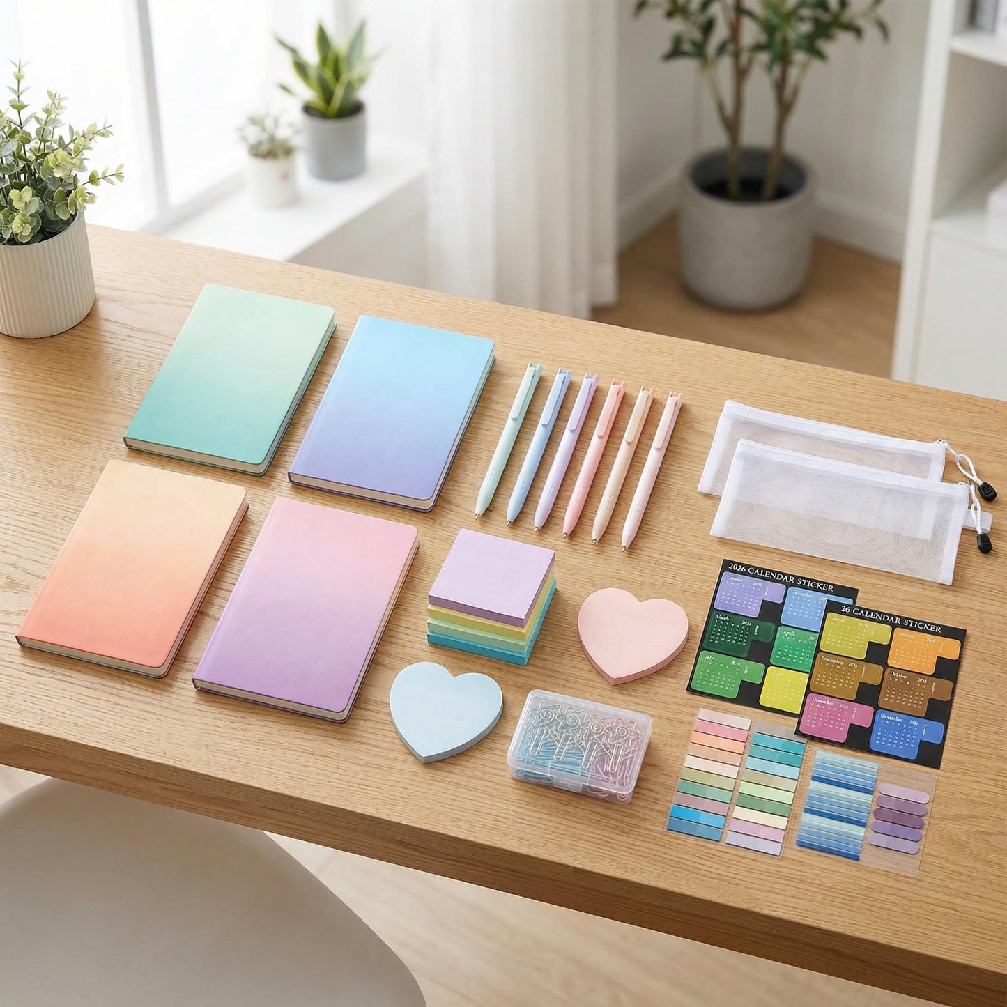 GicCheShark Aesthetic Stationery Set 166 Pcs Cute School Office Supplies with Pencil Case Notebook Gel Pens Sticky Notes Label Stickers File Folders Paper Clips for School Work Office Use