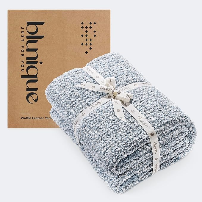 Super Soft Throw Blanket 50 x 60 Inches, Half-Side Plush Fuzzy Blanket for Couch, Sofa, Bed & Chair, Warm Cozy Lightweight Knit Blanket for Fall & Winter, Blue