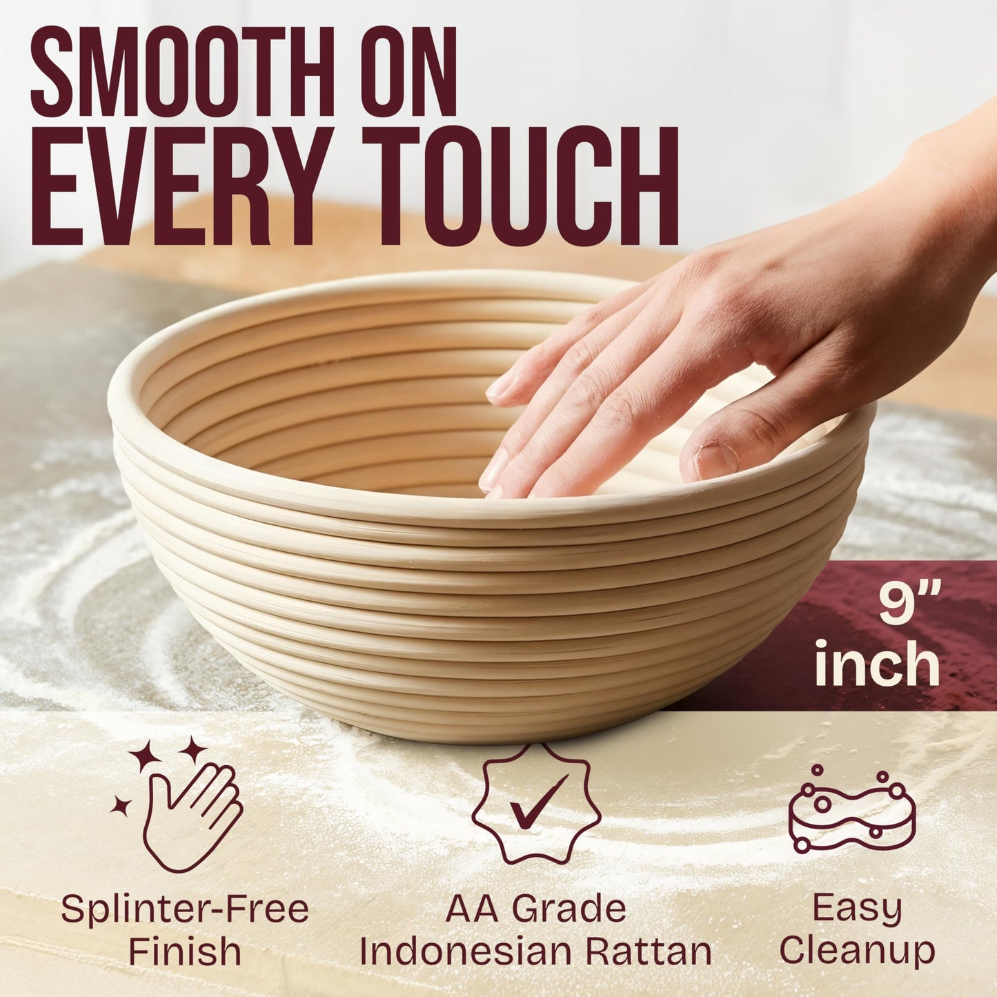 Superbaking Sourdough Starter Kit, 9" Splinter-Free Banneton Bread Proofing Basket Set with Non-Stick Silicone Dough Sling & Glass Starter Jar Kit, Sourdough Bread Baking Supplies, Sourdough Tools