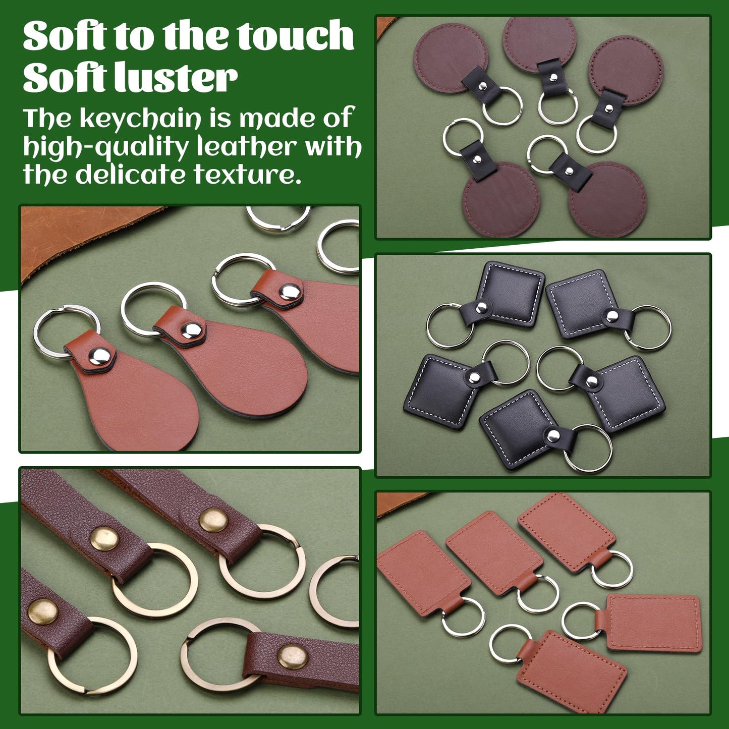 Tikjiua 25 Pcs Leather Key Fob Kit, 5 Types PU Leather Key Fobs with Rivets and Keychain Ring, Diy Keychains Holder for Keychain Making Craft Working