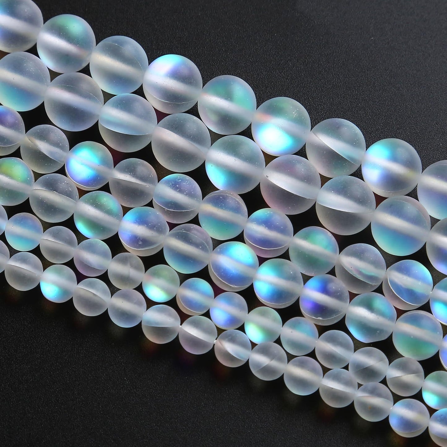 6MM 60PCS Natural Mystic Aura Quartz Beads Frosted Matte White Rainbow Round Loose Beads Jewelry Making DIY Bracelet