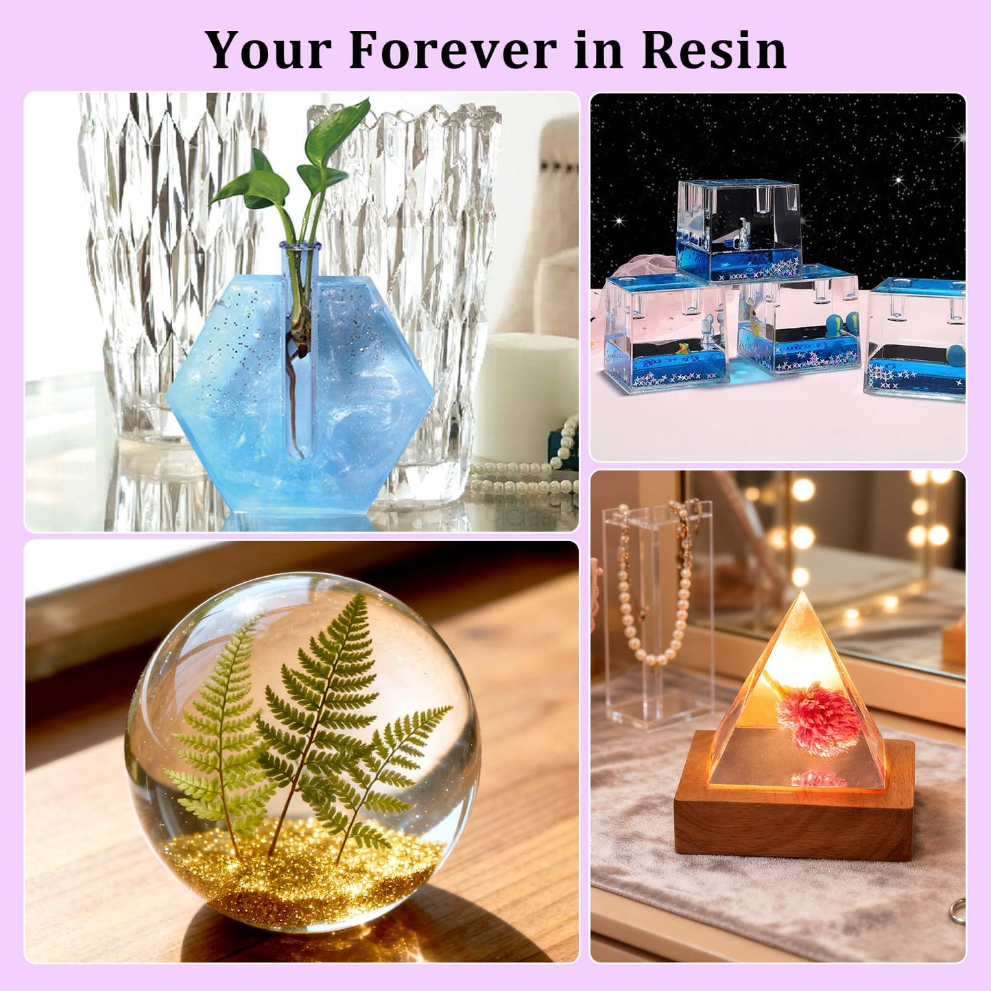 K KERNOWO Epoxy Resin Kit with Light for Beginners, Resin Kit and Molds Complete Set DIY Crafts for Adults Women, Epoxy Set with Vase Mold, 3D Dried Flowers, Measuring Cups and Resins Supplies-20OZ