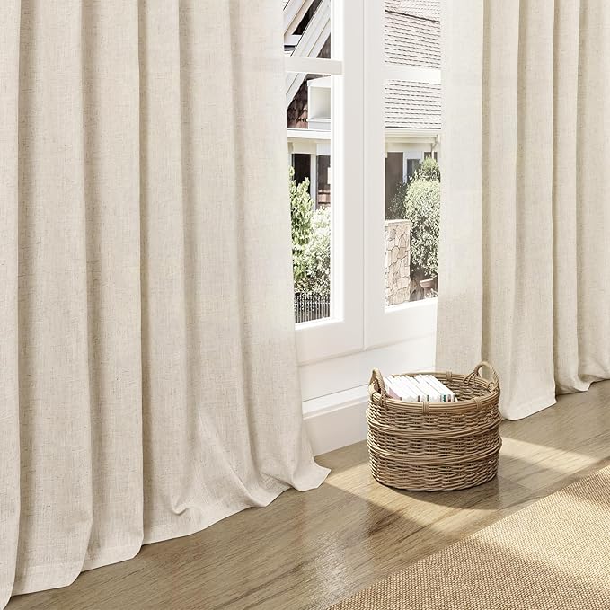 Nanspring Linen Curtains 84 Inch Length 2 Panels Set for Living Room Farmhouse Decor Light Filtering Semi Sheer Curtain Back Tab and Rod Pocket Neutral Luxury Rustic Coastal Drapes for Bedroom 52x84