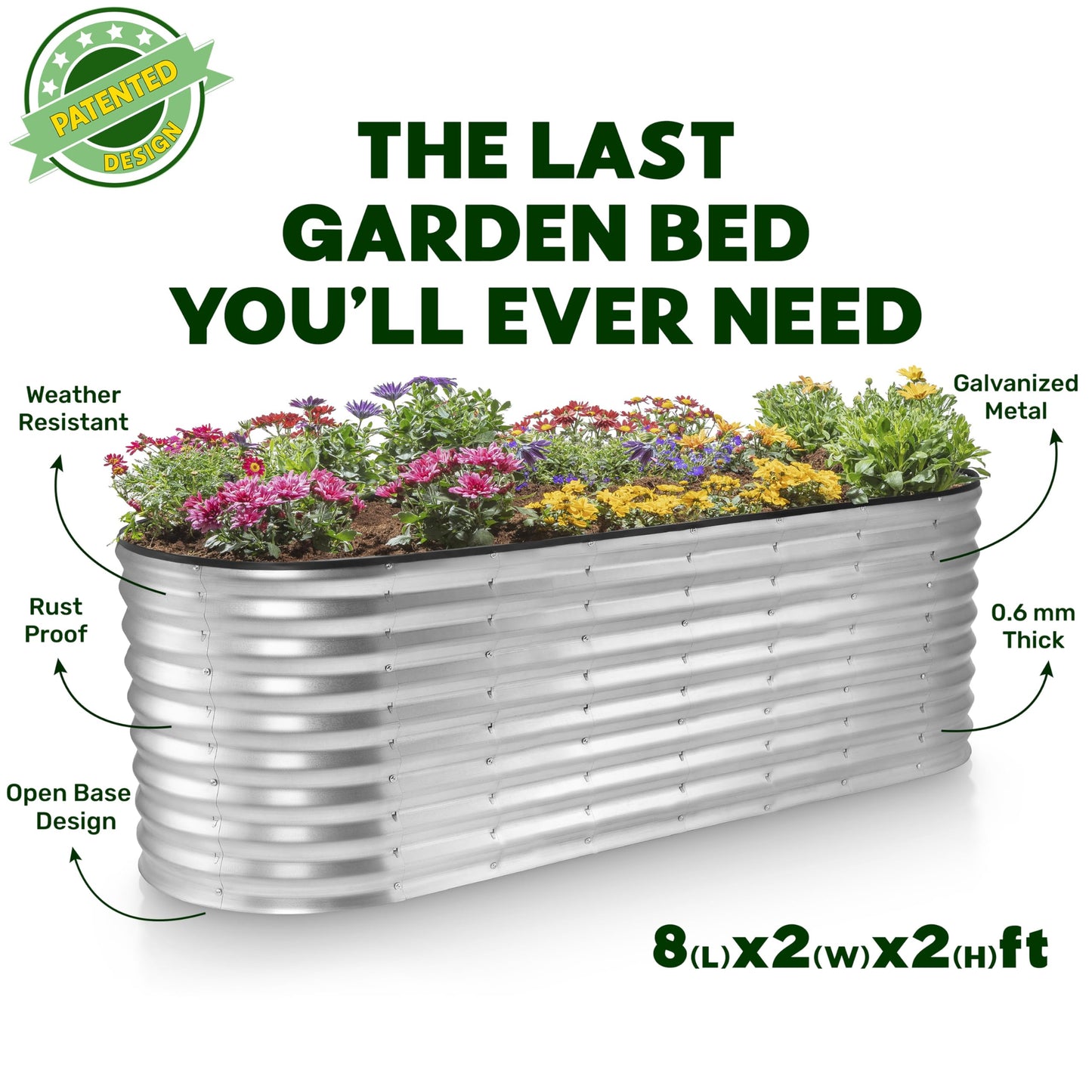 Plant & Plot Galvanized Raised Garden Beds Outdoor // 8×2×2 ft Planter Raised Beds for Gardening, Vegetables, Flowers (Silver) // Large Metal Garden Box // Patented Tool-Free Design