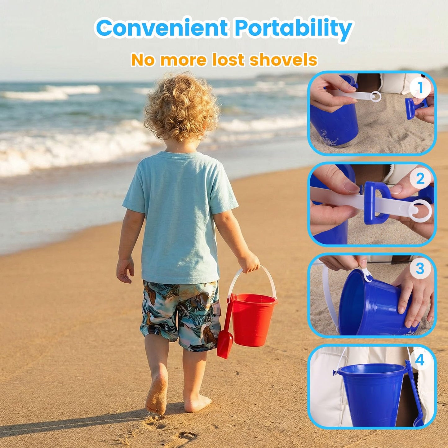 Shindel 28Sets Sand Buckets and Shovels for Kids, Beach Buckets Travel Sand Toys, Beach Essentials, Fun Summer Activities