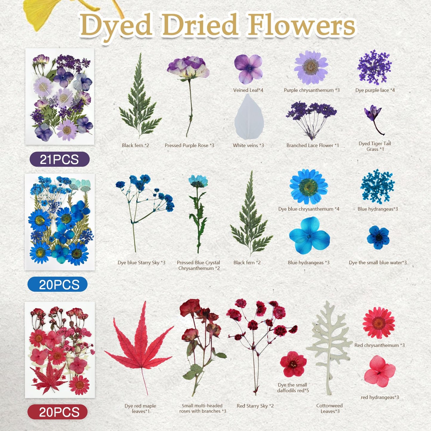 173pcs Dried Flowers for Crafts | Small Pressed Flowers & Real Dry Flowers for Resin | Dried Flowers for Candle Making Set