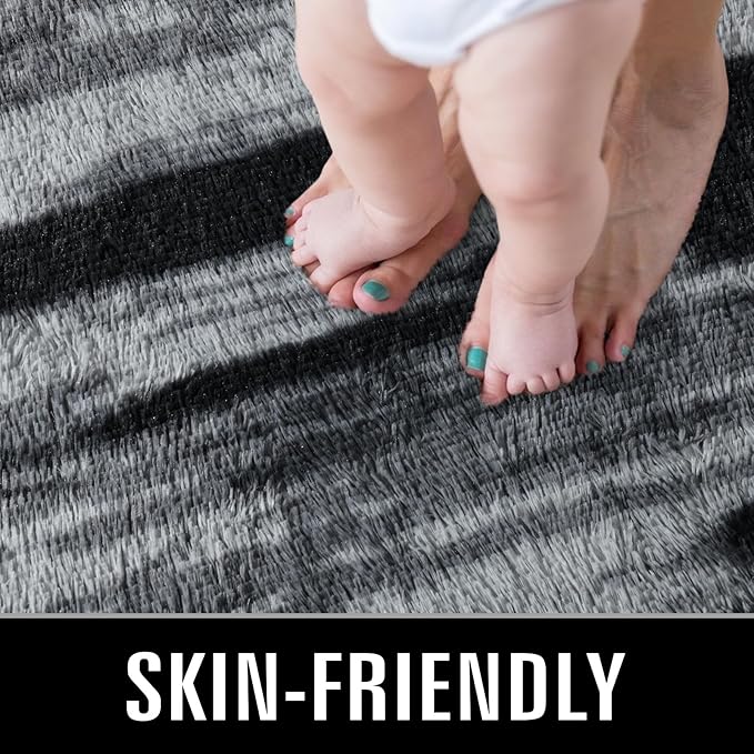 TWINNIS Super Soft Shaggy Rugs Fluffy Carpets, 4x5.9 Feet, Indoor Modern Plush Area Rugs for Living Room Bedroom Kids Room Nursery Home Decor, Upgrade Anti-Skid Rectangular Fuzzy Rug, Charcoal Grey