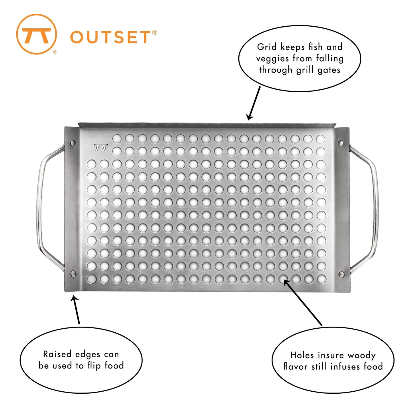 Outset Stainless Steel Grill Topper Grid, Set of 2, 11"x7" and 11"x17" BBQ Basket Trays