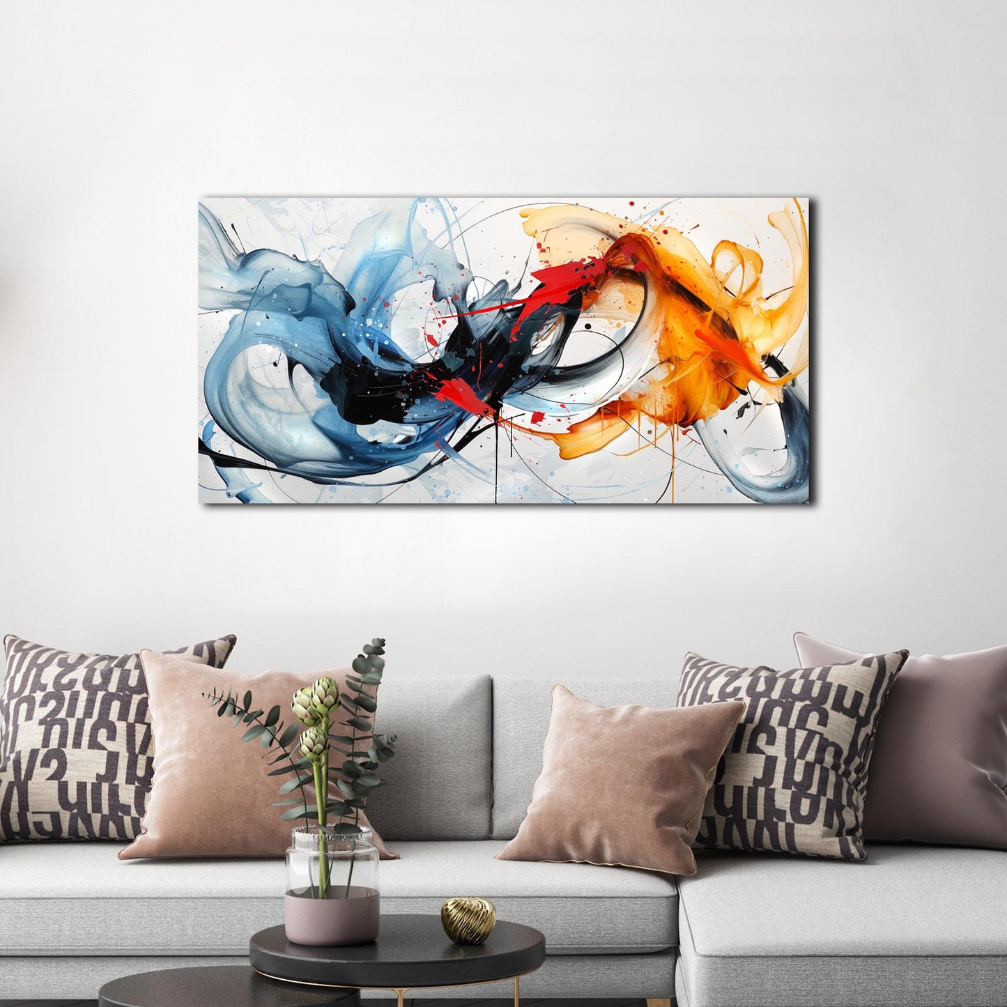 Modern Prints Wall Art for Office - Abstract Art Wall Decor for Living Room - Blue Canvas Wall Art Ready to Hang Size 20" x 40"