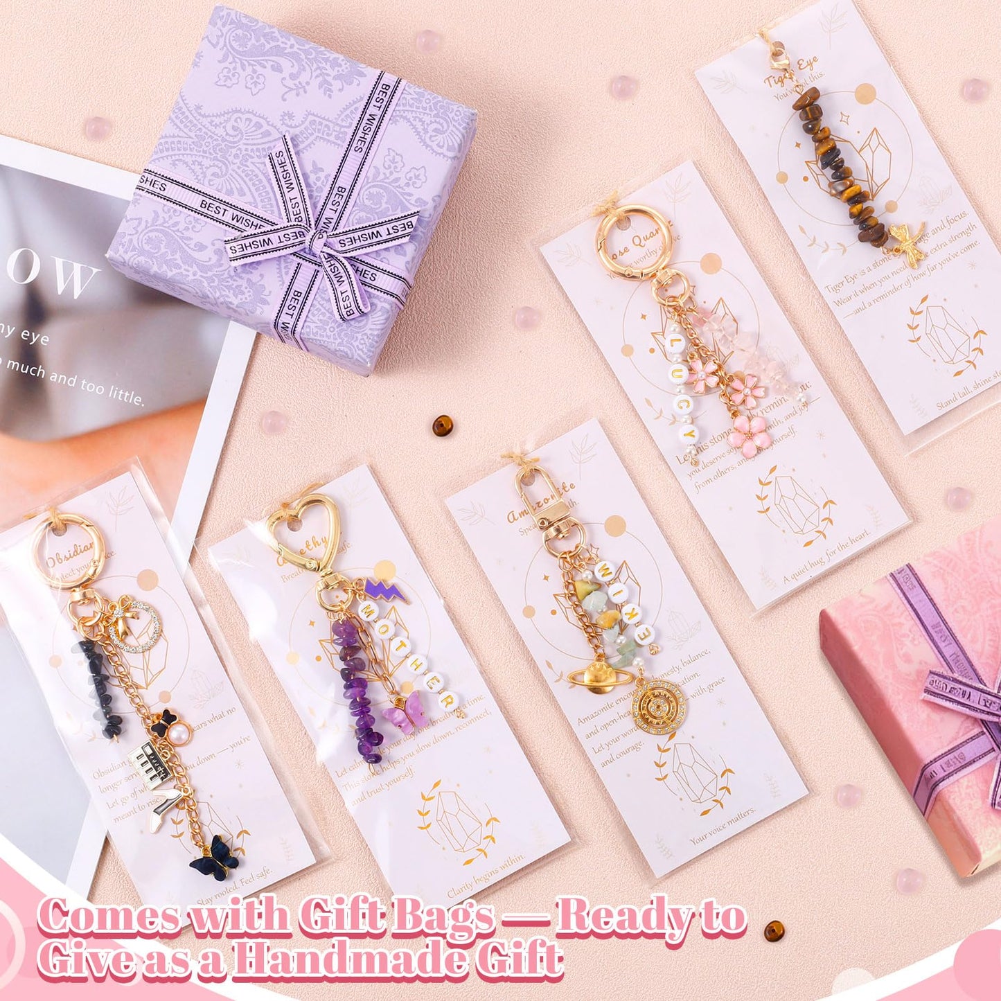 TOHONGADON 907 Pcs Lip Gloss Charms, Keychain Making Kit, Bag Charm Kit with 5 Kinds of Crystal Stones, 343 Charms, 24 Keychain Clips, Key Ring Jewelry Plier, Extender Chain for DIY Crafting
