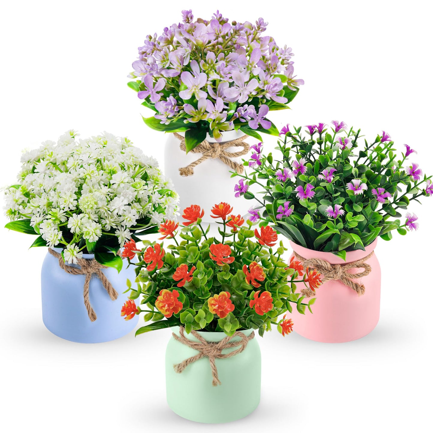 Der Rose 4 Pack Fake Flowers Small Artificial Faux Plants Indoor Summer Spring Decor for Centerpiece Table Decorations Home Office Desk Wedding Apartment Decor