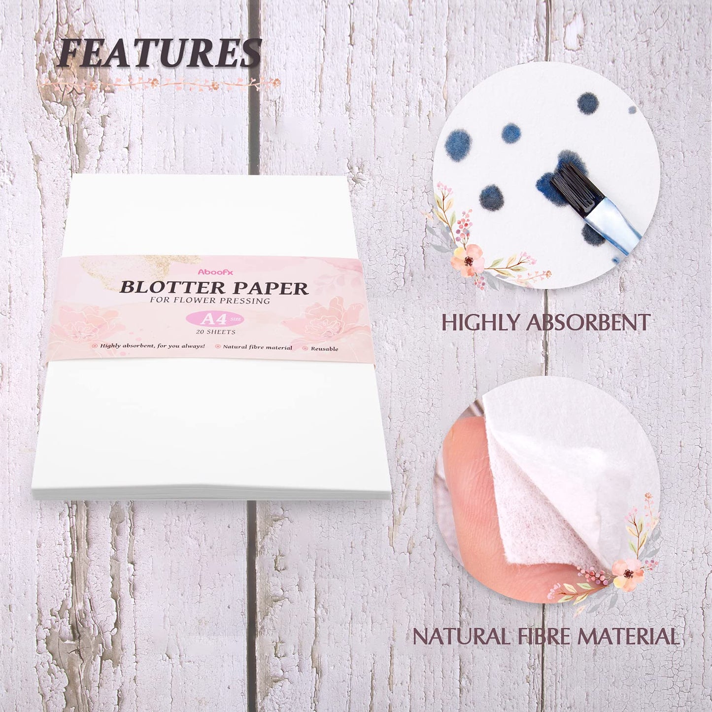 Aboofx 20 Sheets Blotting Paper for Flower Press, Large 8.26 x 11.8 inch A4 Highly Absorbent and Reusable Blotter Papers for Flower Press Herbarium Craft Blotter Paper Sheets Papers Craft Supplies