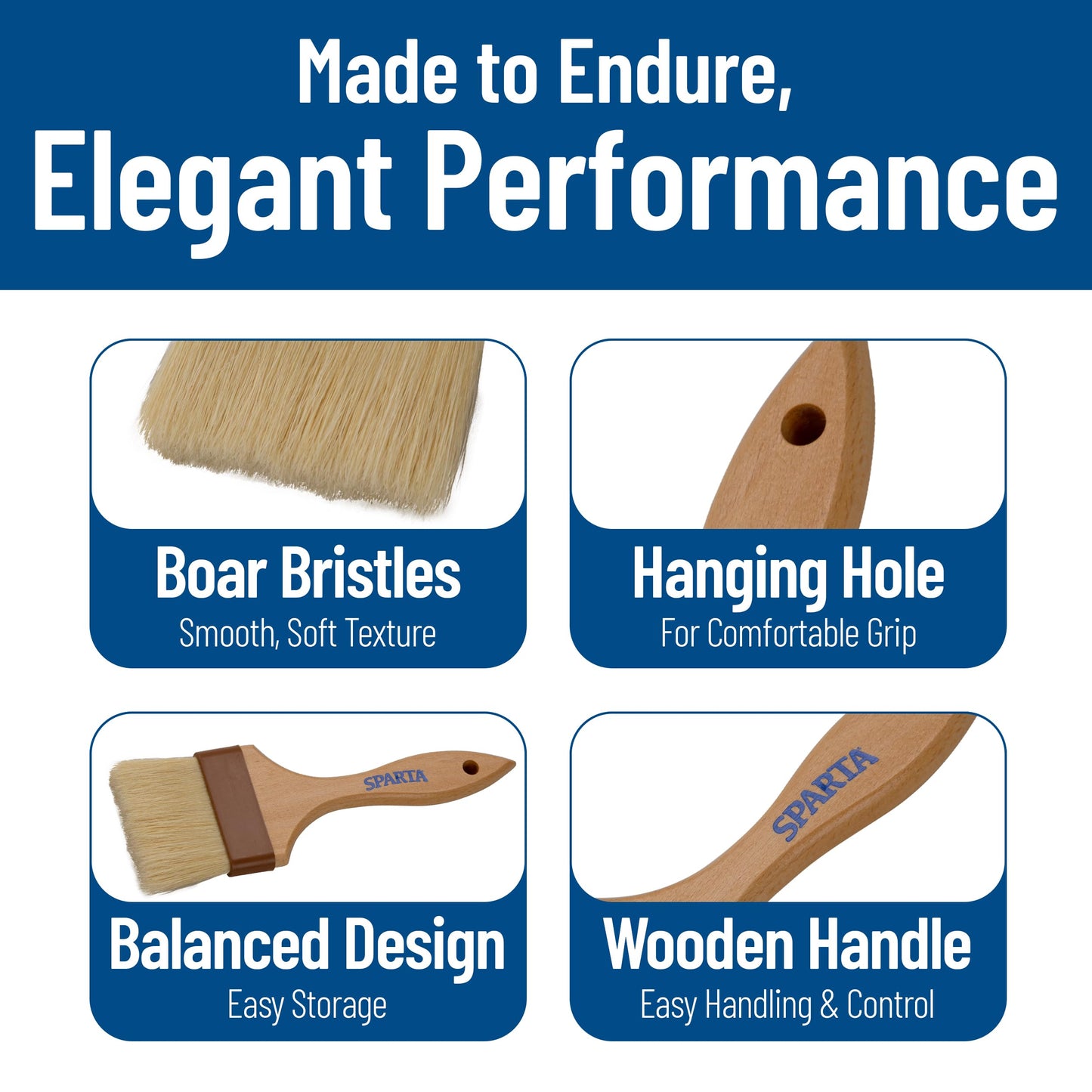 SPARTA 4037600 Boarhair Basting Brush, Flat Brush with Flat Brushhead, 9.25"L x 4"W, Wood Handle