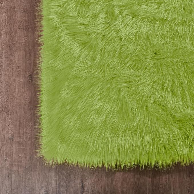 Goolela Lime Green Area Rug 8x10 Fluffy Fuzzy Furry Rug for Bedroom Living Room Faux Sheepskin Fur Shaggy Soft Rectangle