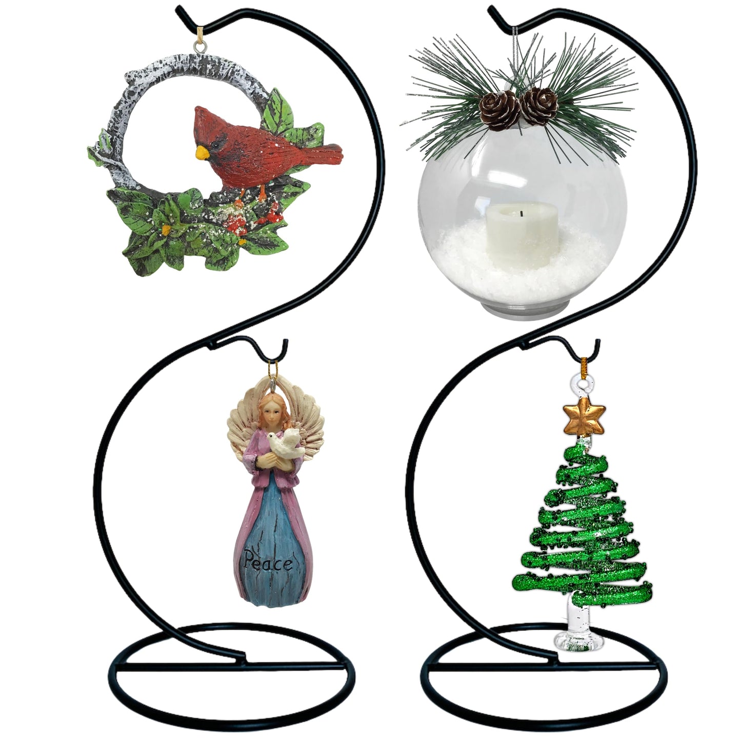 BANBERRY DESIGNS Dual Stands for Ornaments Jewelry and Terrariums - 2 Display Hooks - 2 Pack - Black Metal Holders with Multi-level Hooks - 12" H